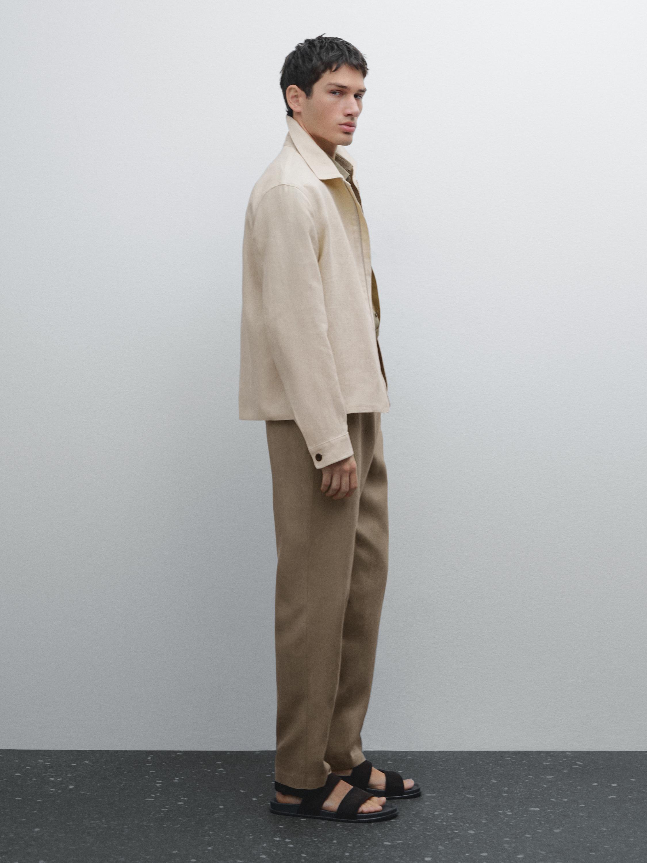 100% linen tapered fit trousers