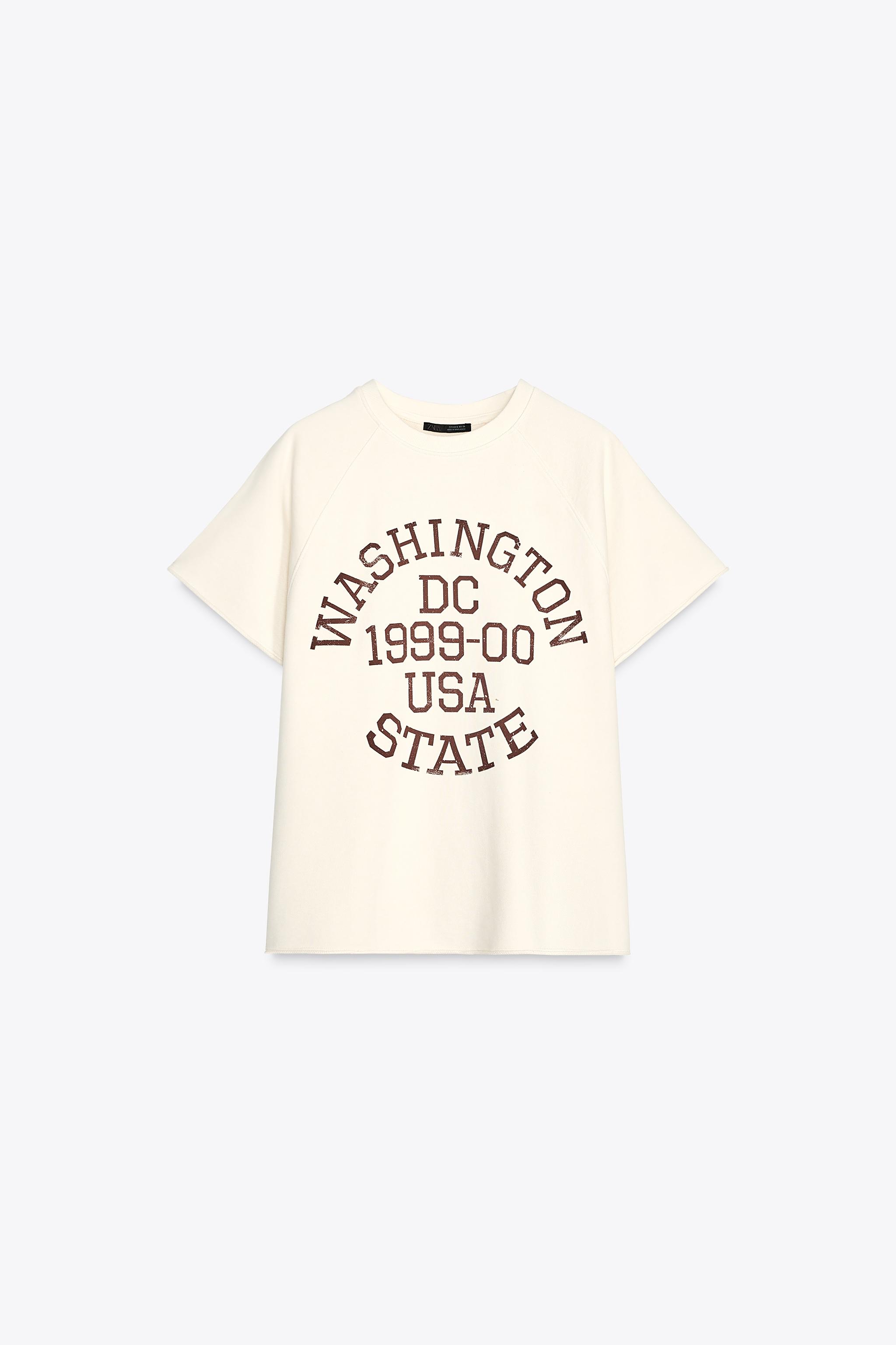 WASHED EFFECT TEXT PLUSH SWEATSHIRT