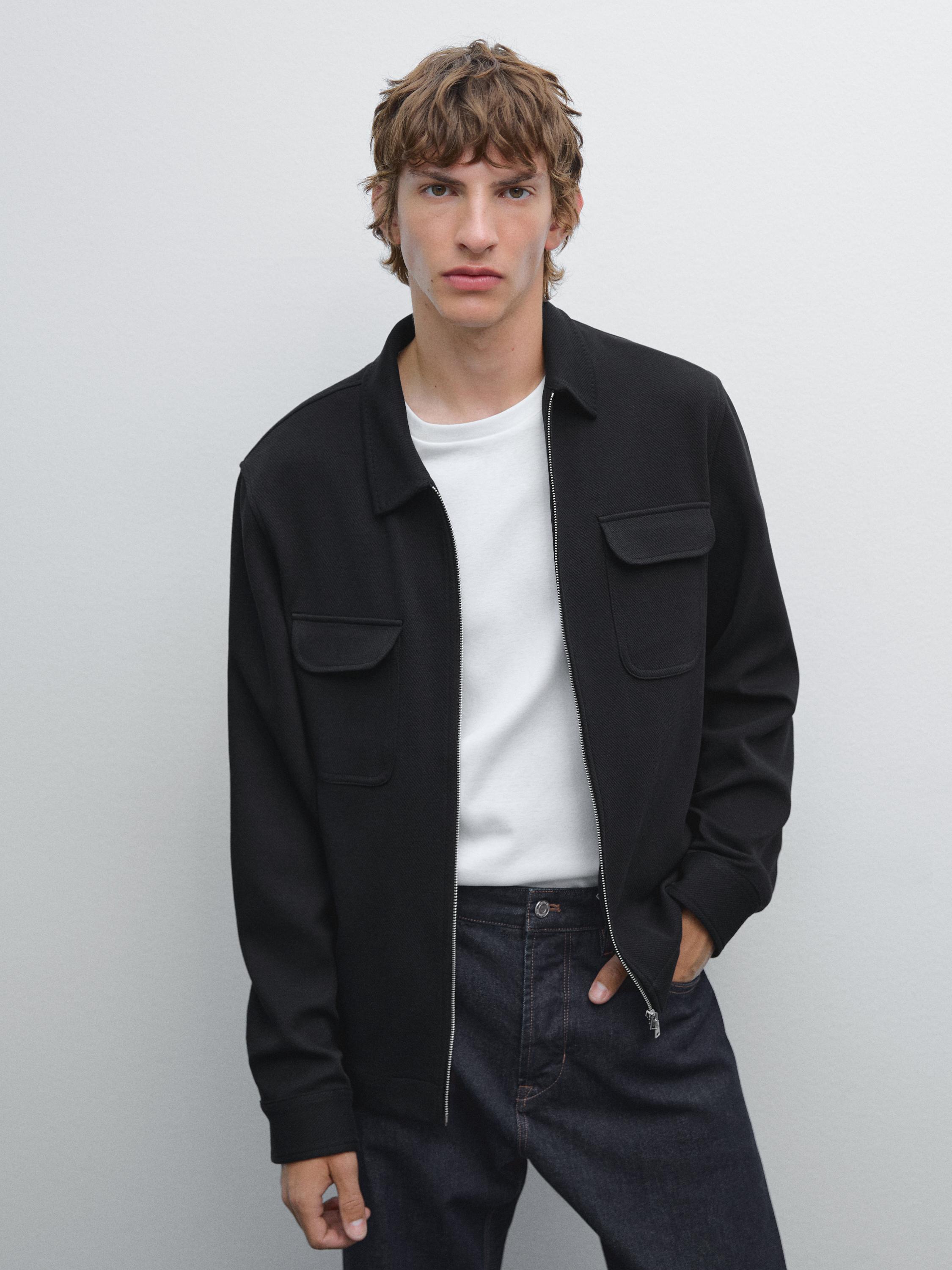 Cotton blend twill jacket with pockets