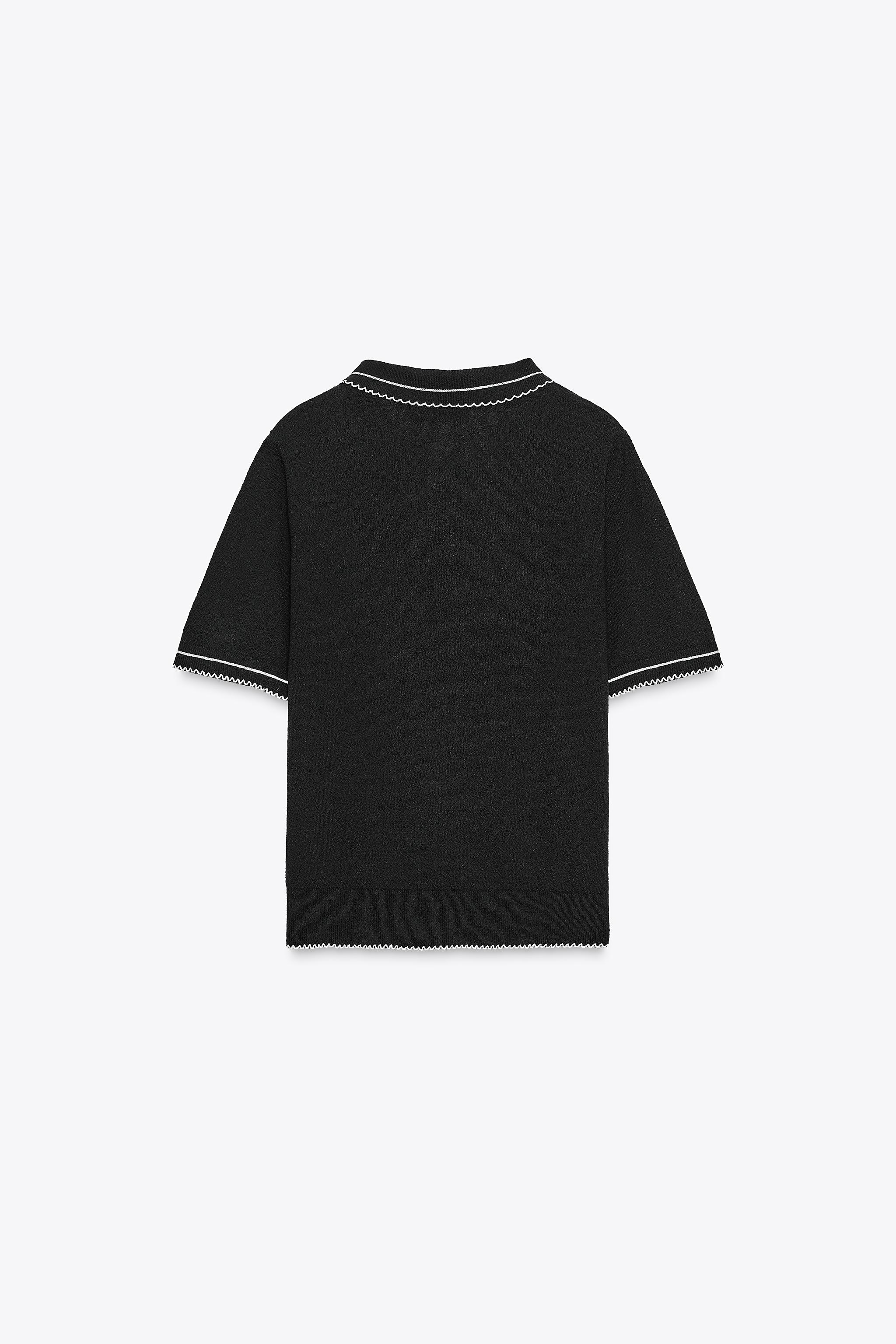 CONTRAST STITCH KNIT POLO TOP