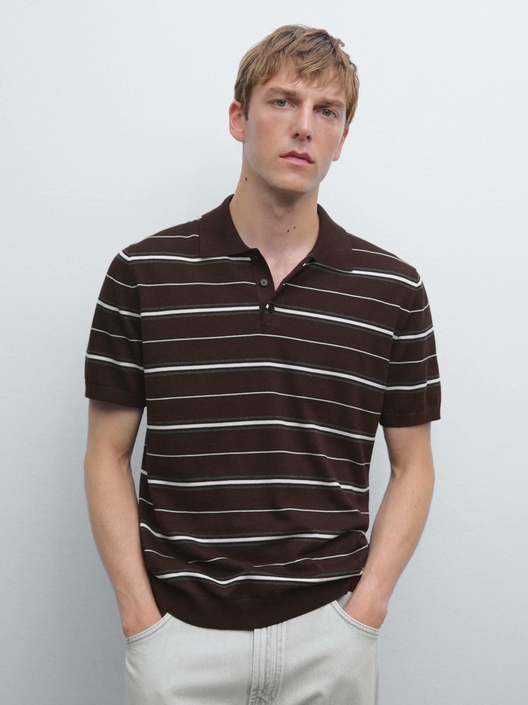 100% cotton striped knit polo shirt