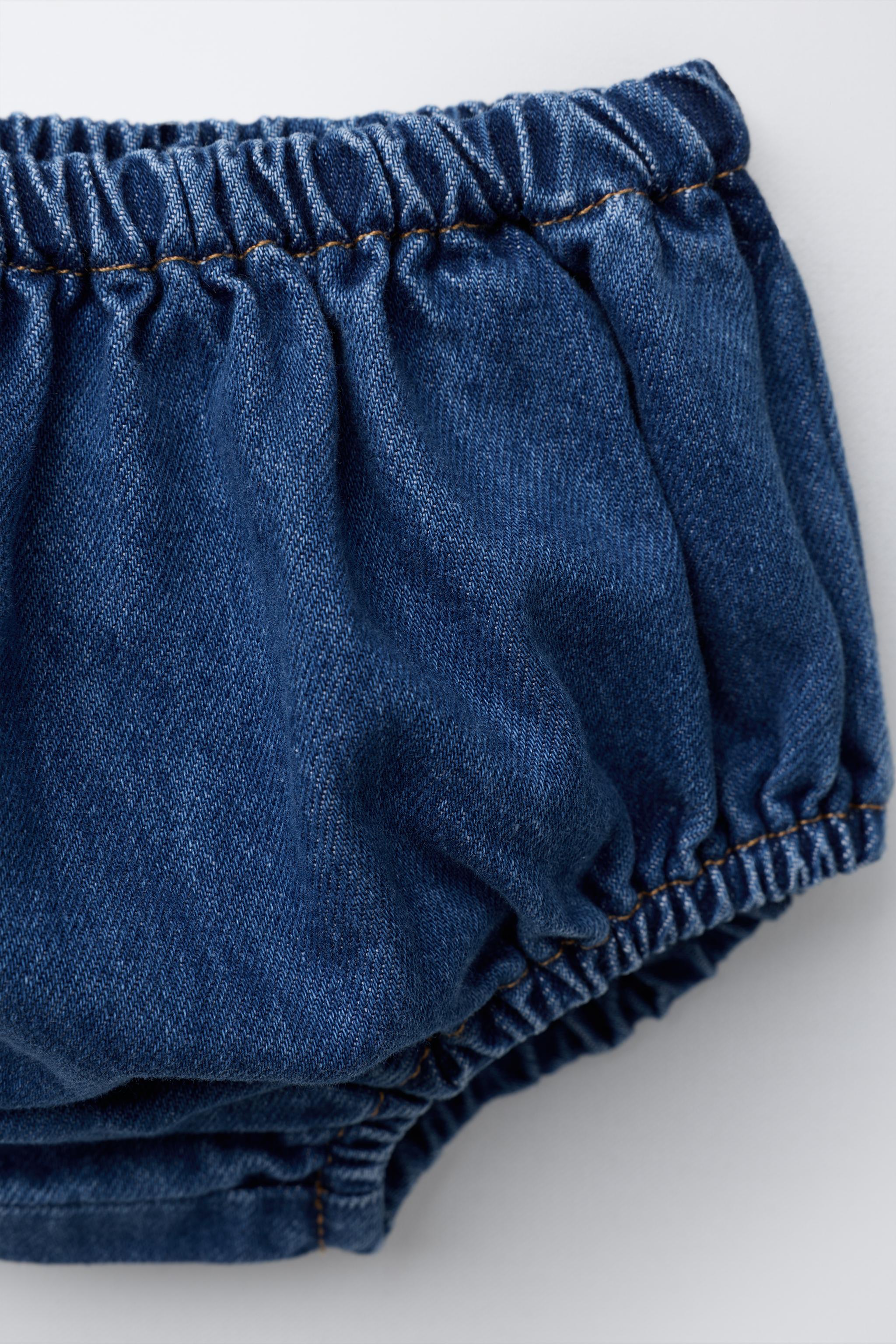 DENIM OVERALL DRESS WITH BLOOMERS