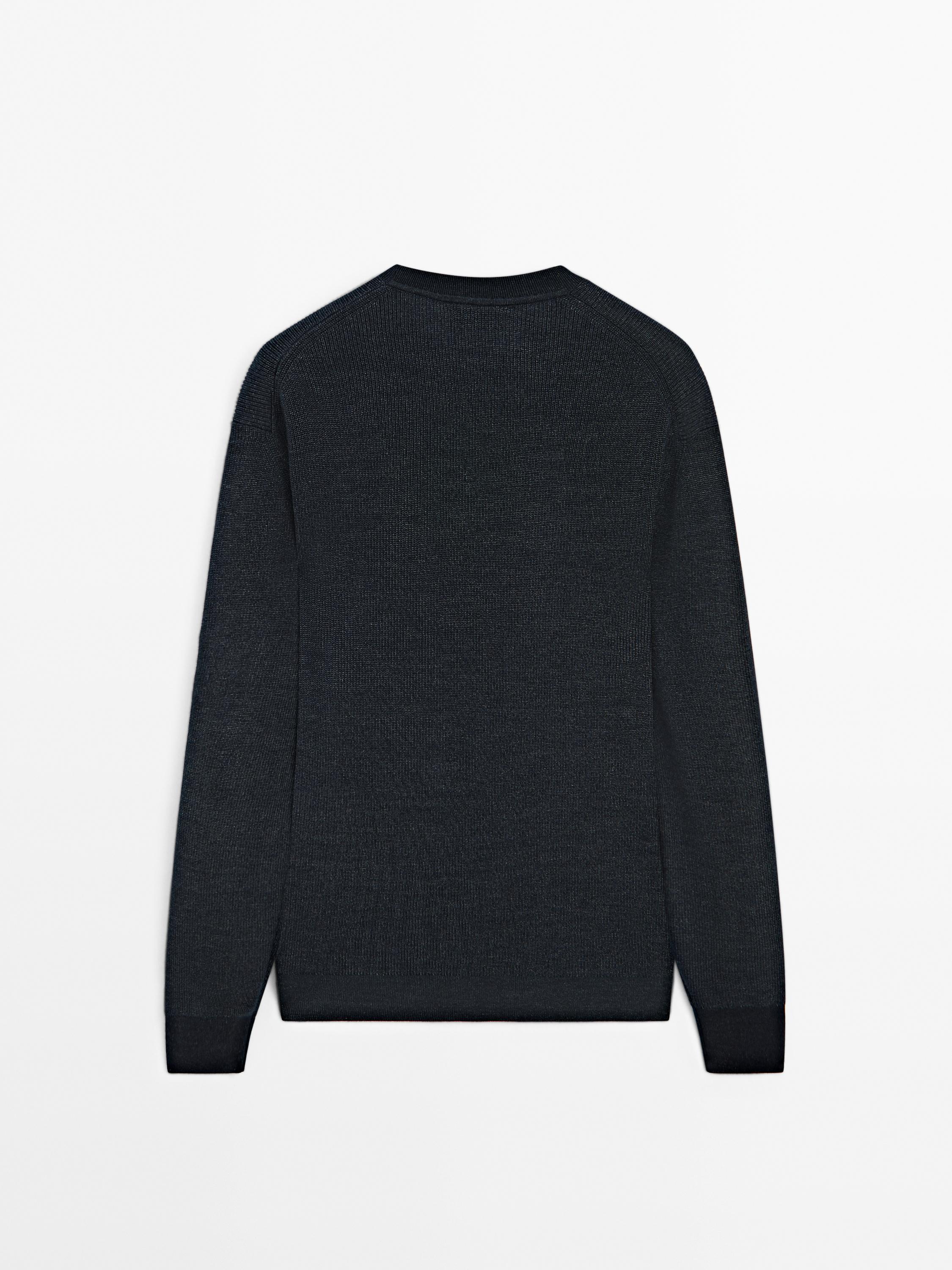 Denim-effect knit sweater