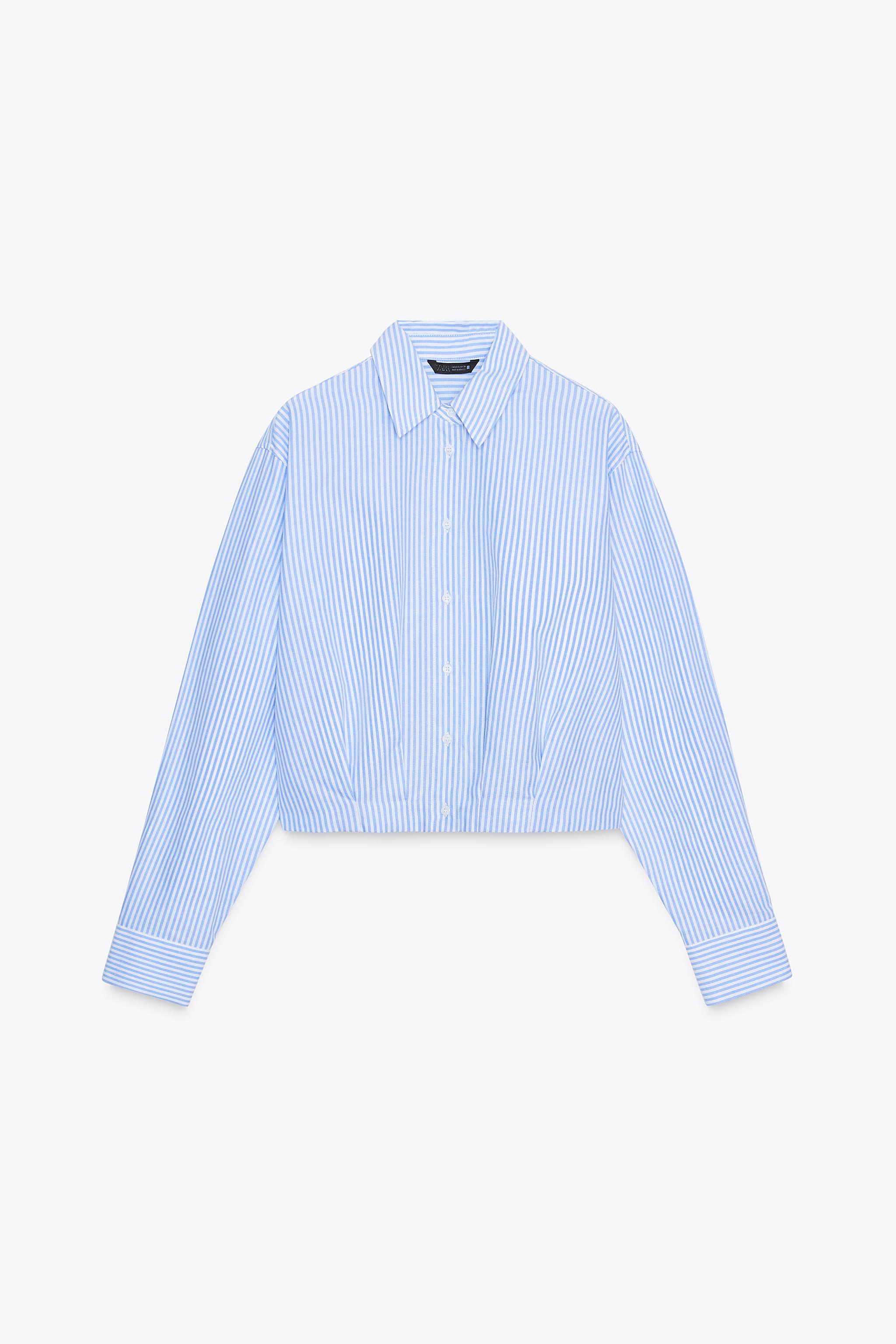 CROPPED STRIPED OXFORD SHIRT WITH WAIST PLEATS