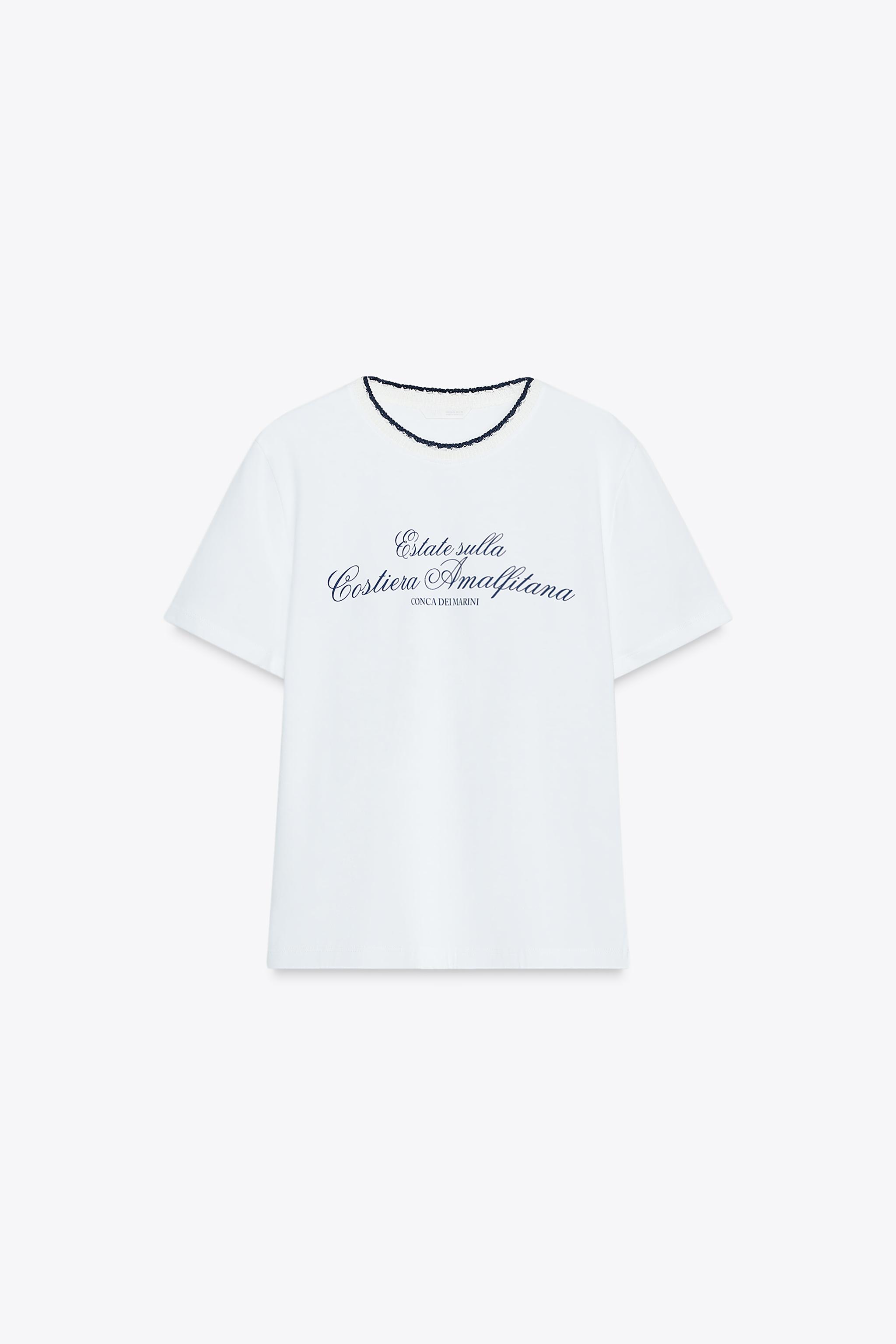 TEXT T-SHIRT WITH KNIT COLLAR