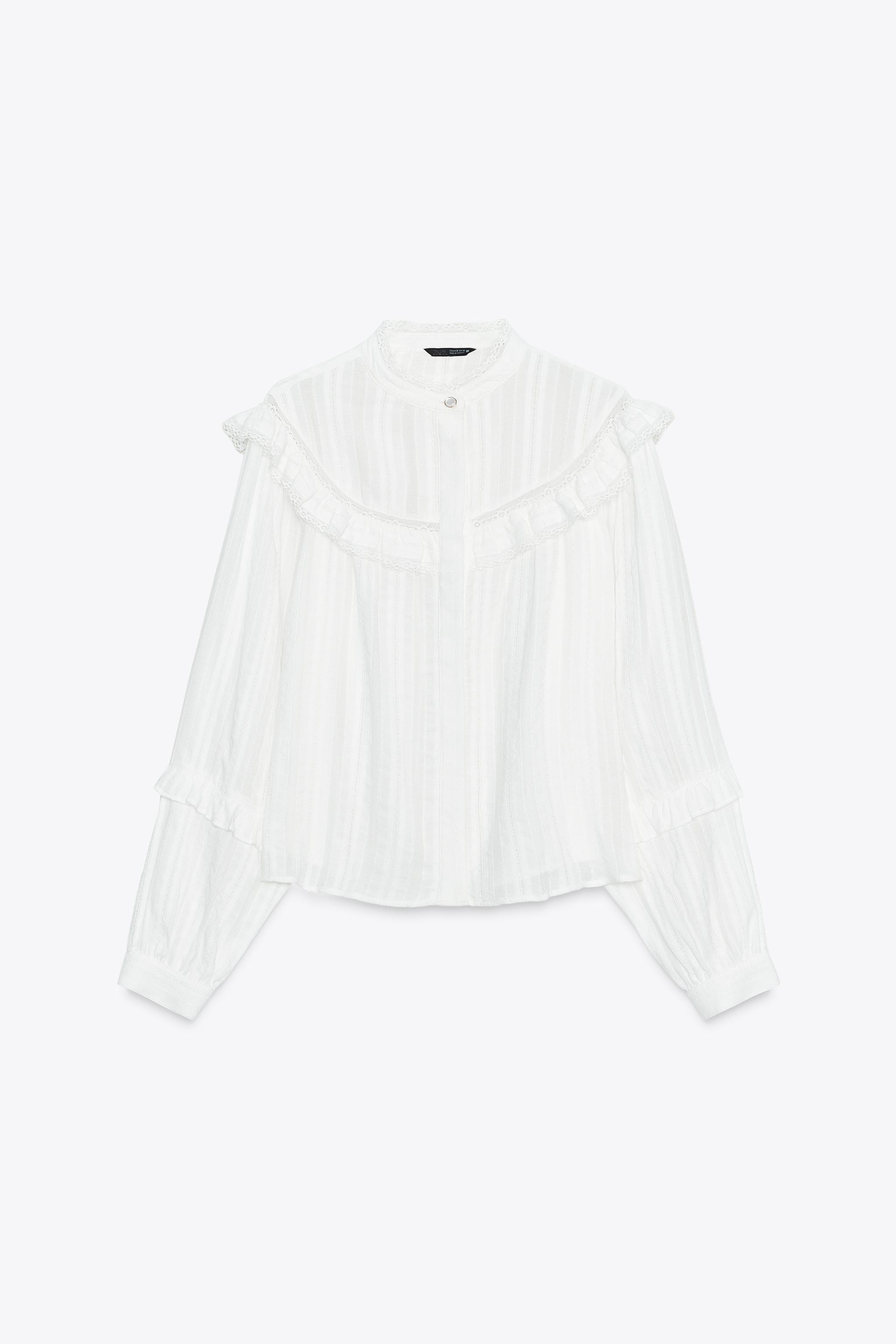 LACE TRIM RUFFLE BLOUSE