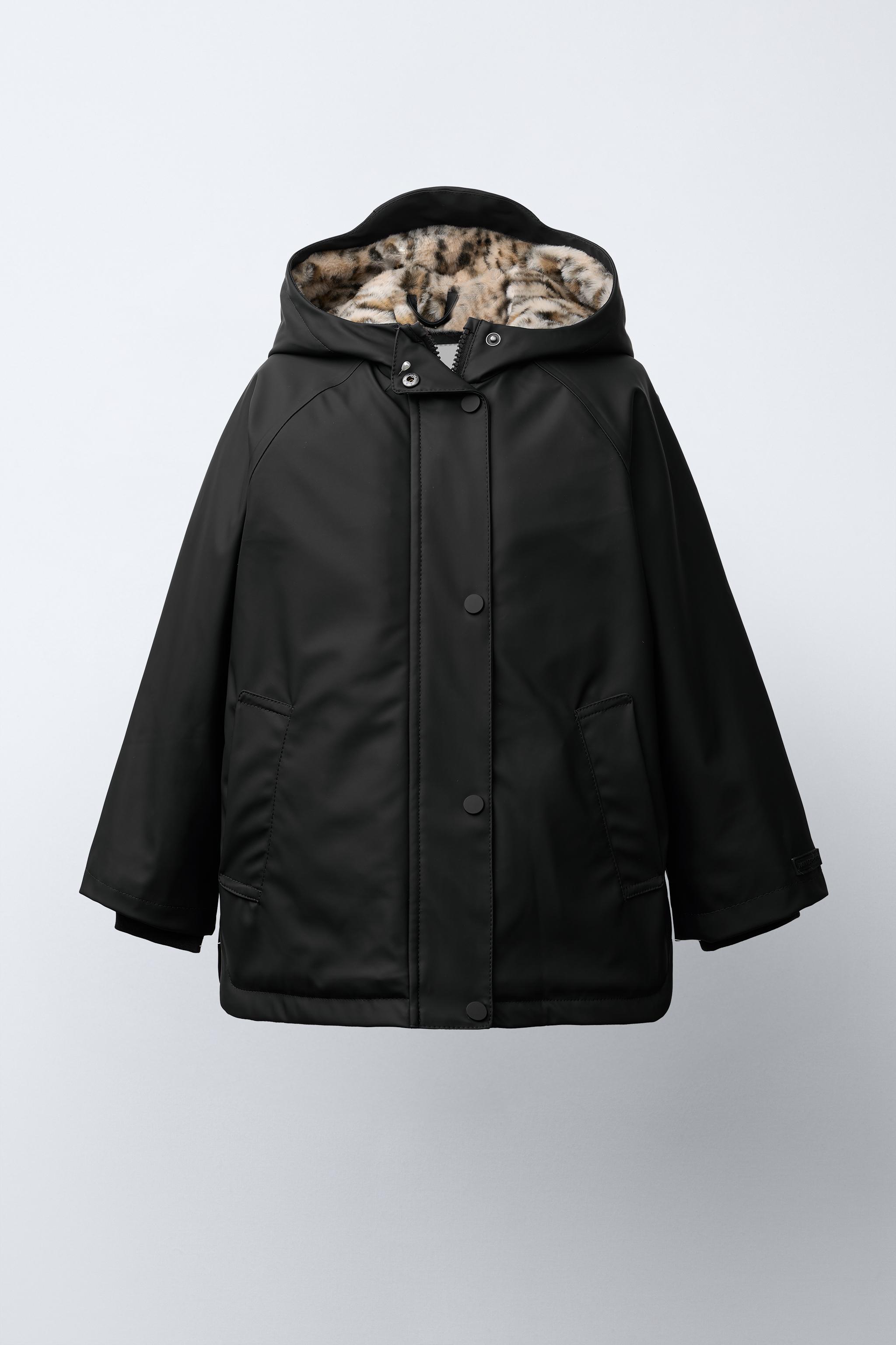 WATER REPELLENT COATED FAUX FUR ANIMAL PRINT JACKET