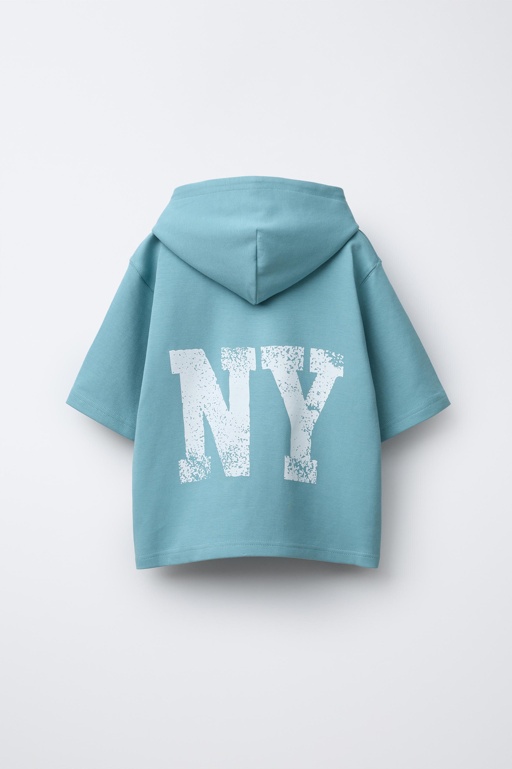 TEXT PRINT SHORT SLEEVE HOODIE