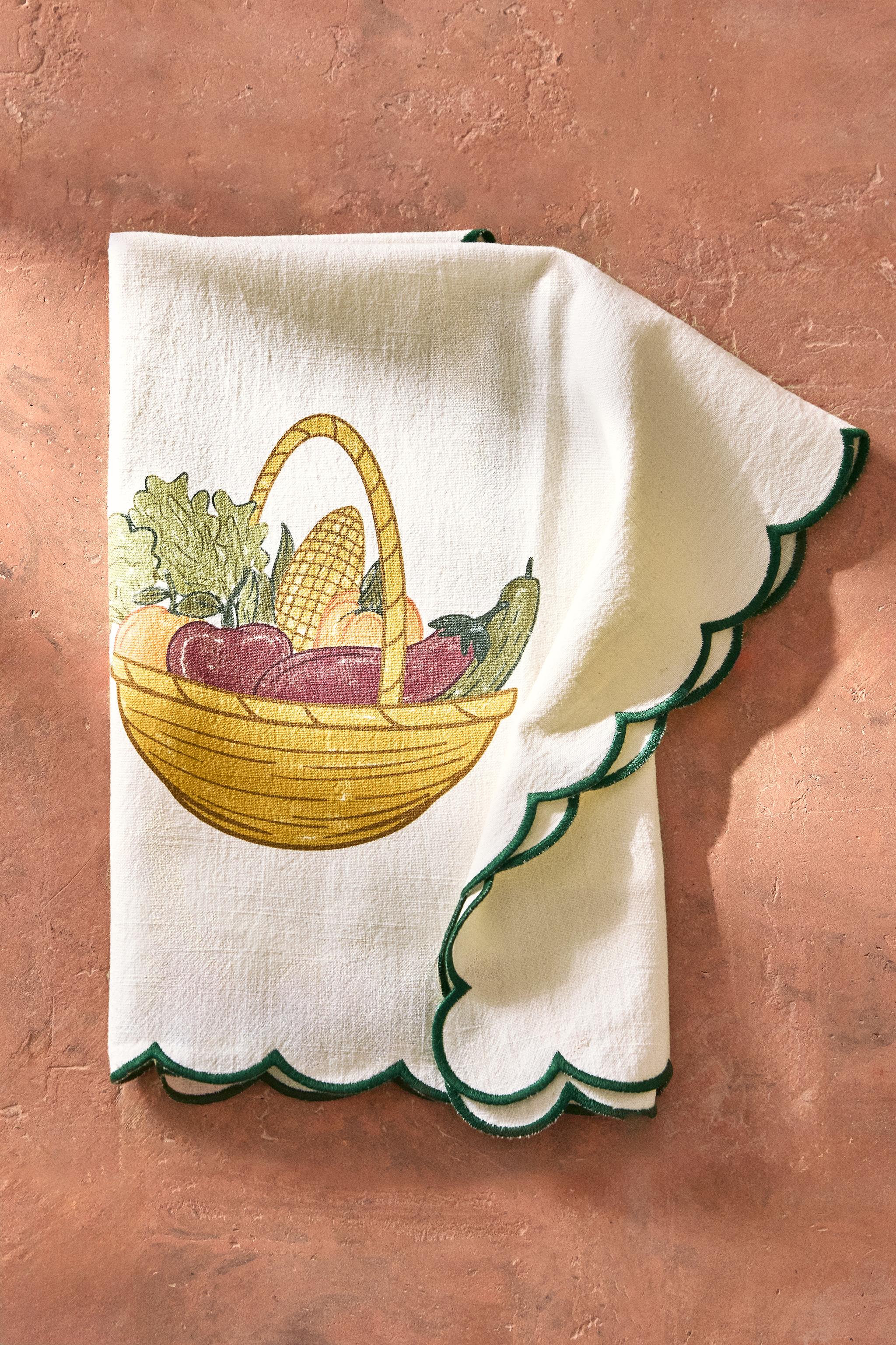 OPENWORK COTTON KITCHEN TOWEL WITH CONTRAST PRINT