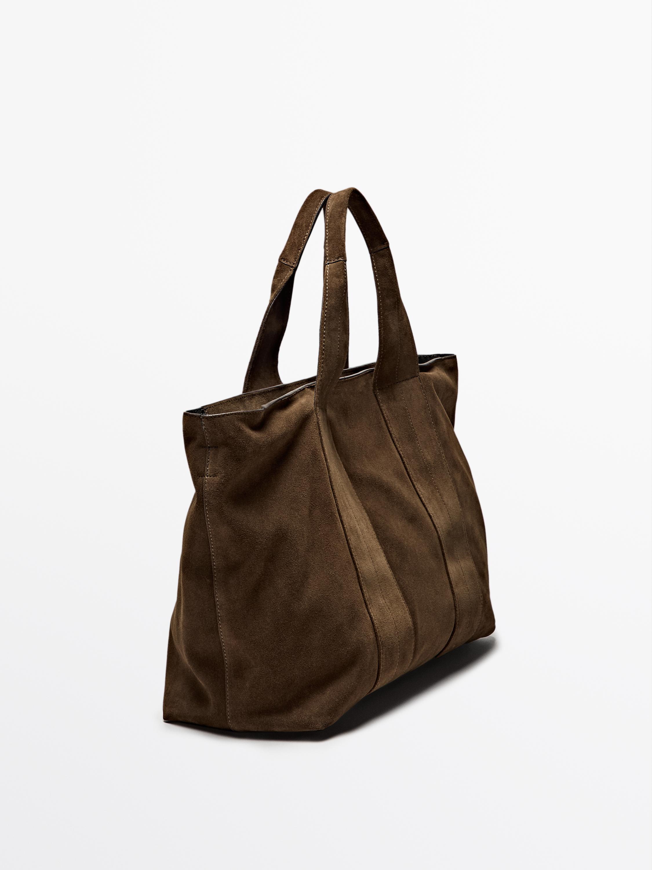 Split suede leather tote bag