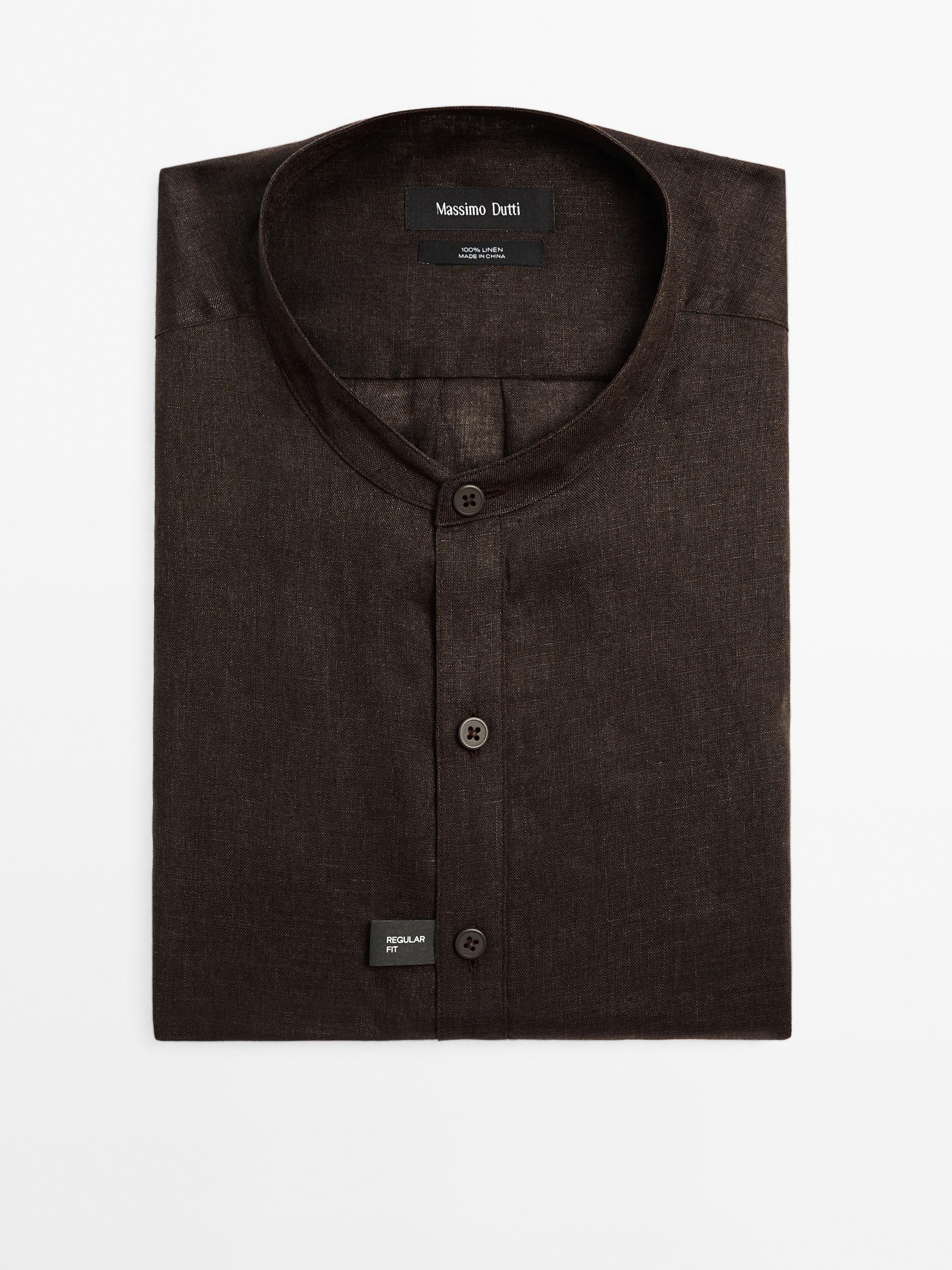 Regular fit shirt with stand collar
