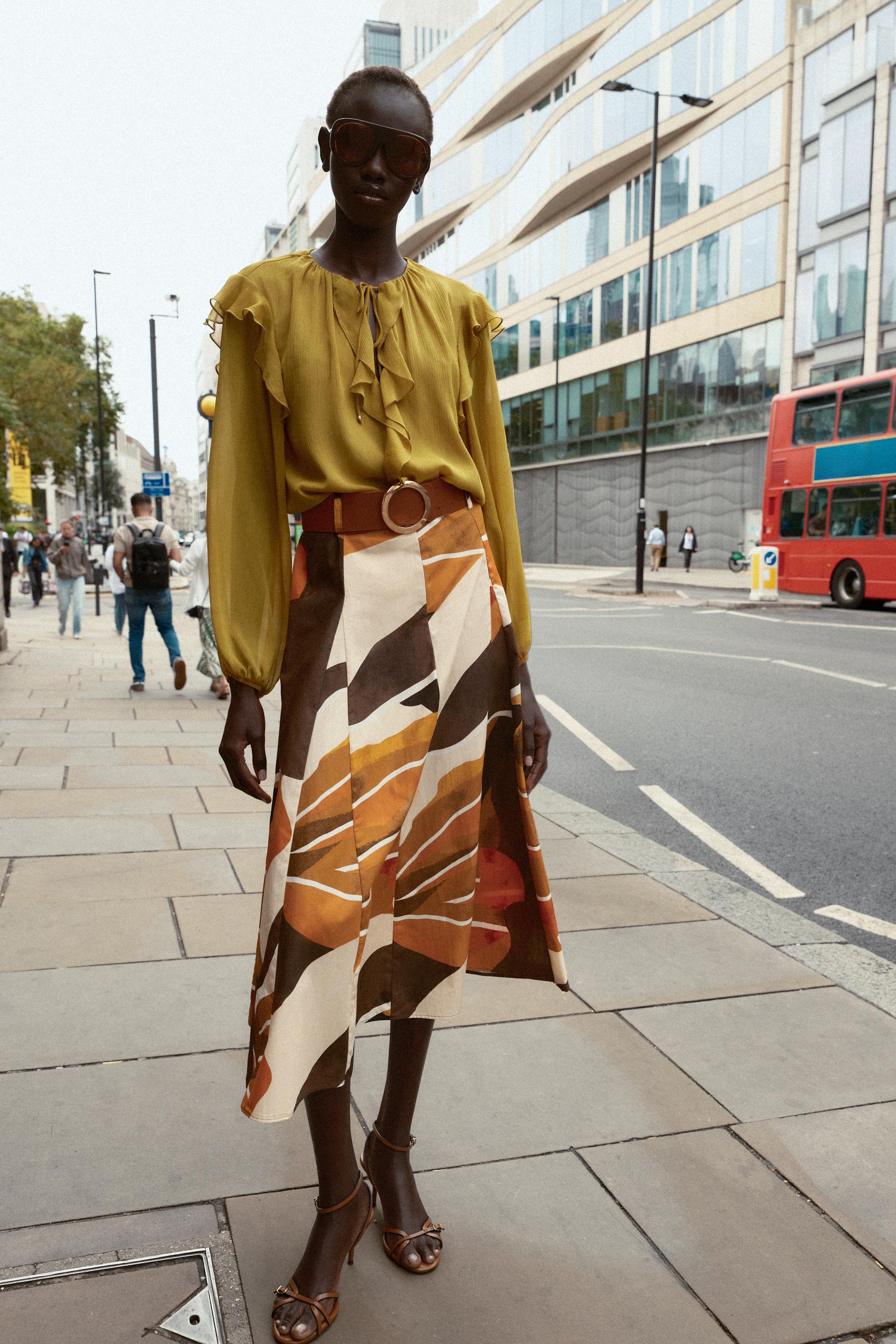 PRINTED POPLIN BELTED SKIRT