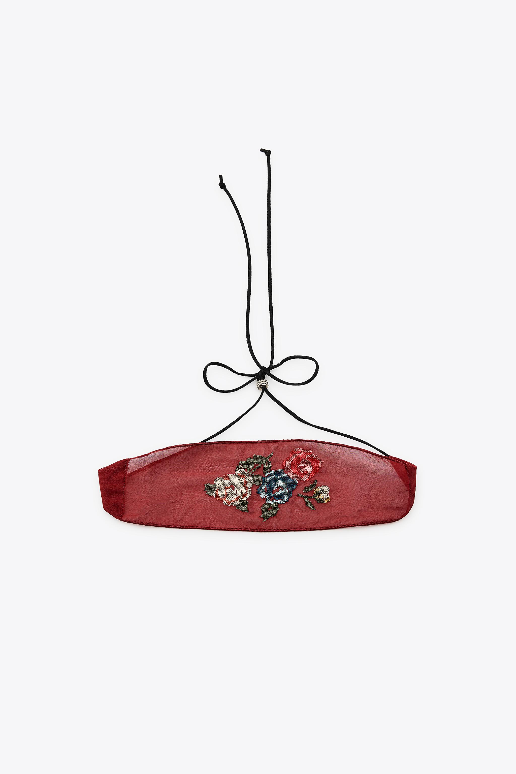 FLORAL EMBROIDERY CHOKER SCARF