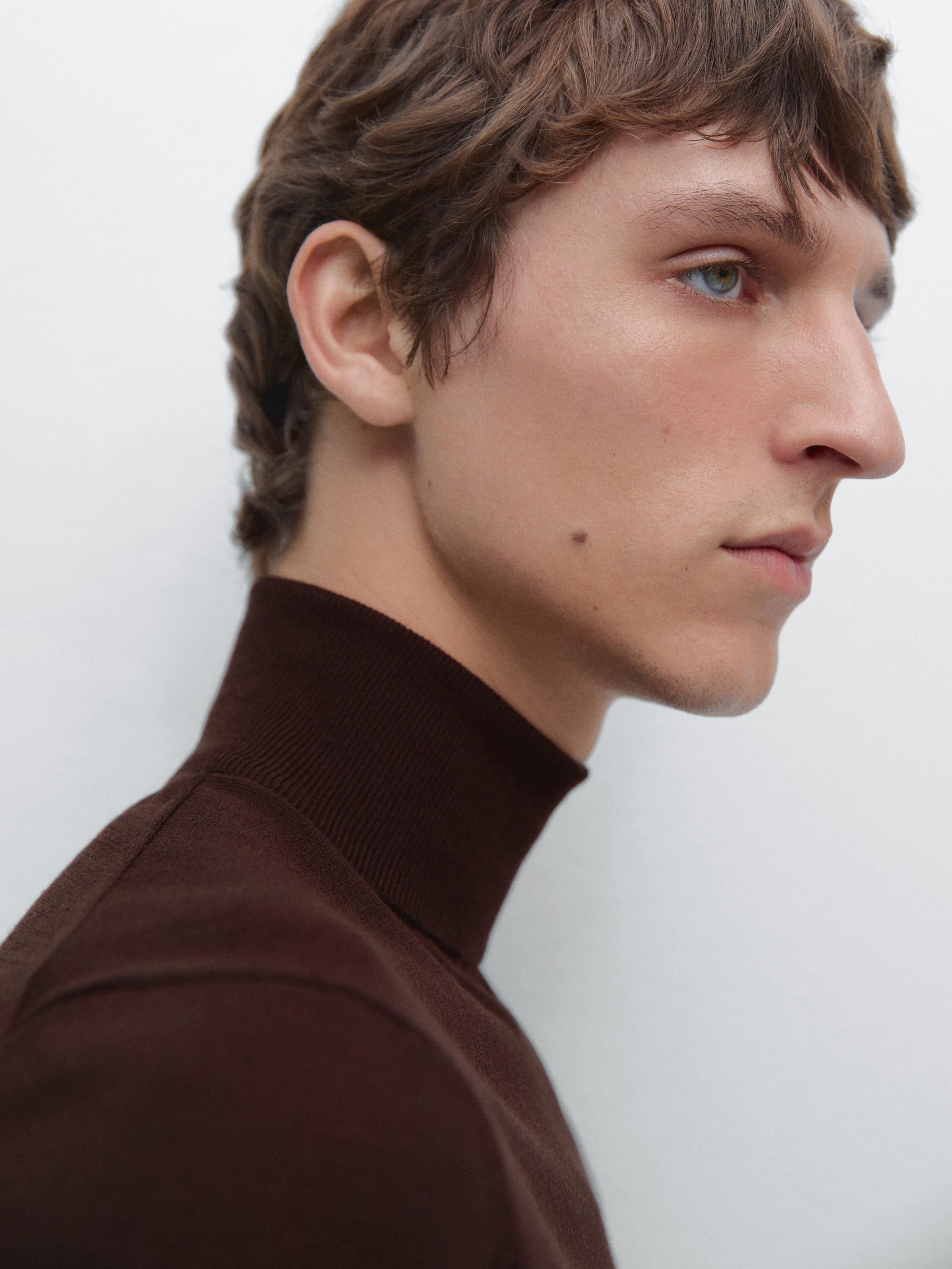 Wool blend high neck knit jumper