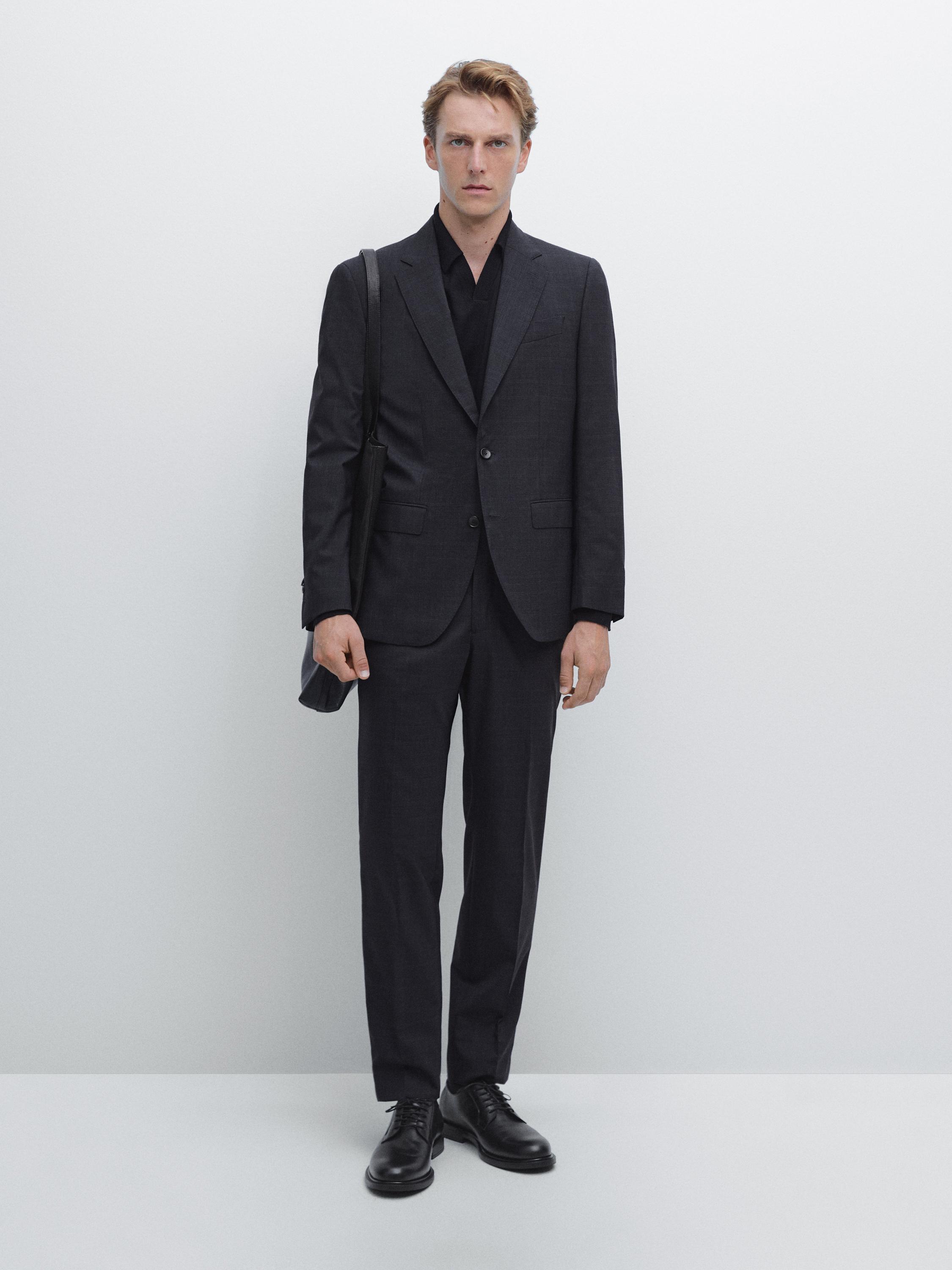 100% wool check suit trousers