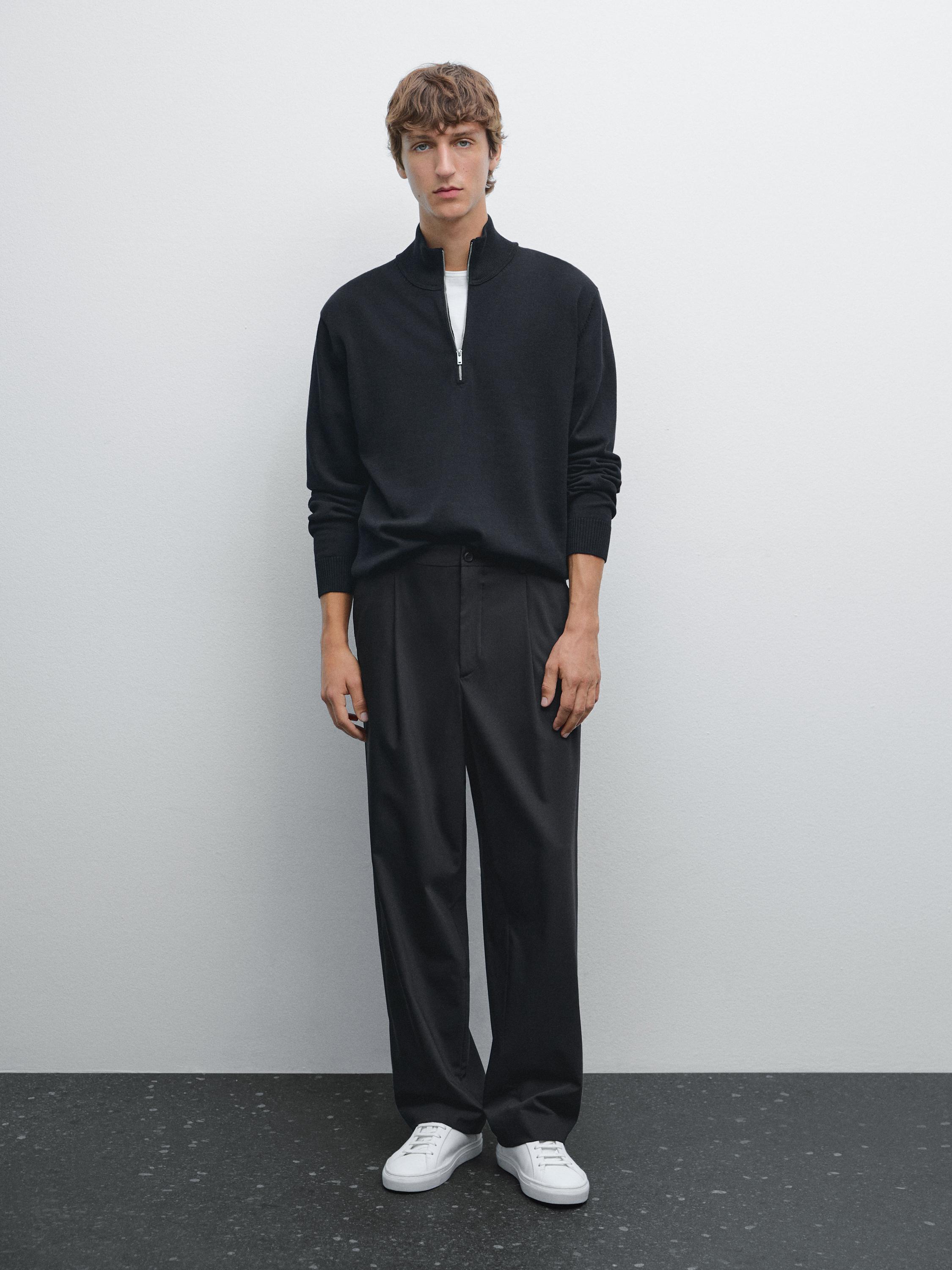 Mock neck knit sweater with zip