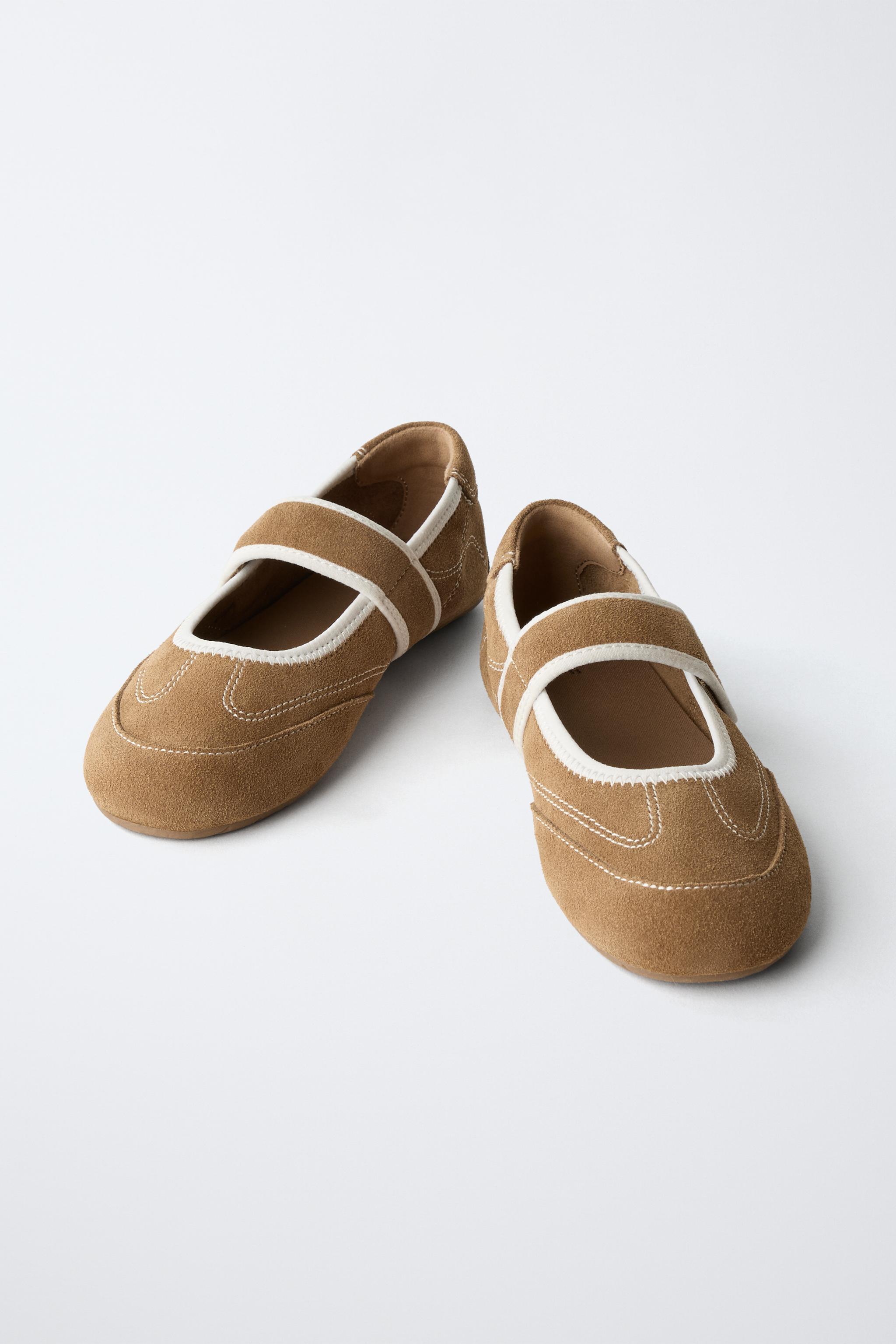 SPLIT LEATHER SPORTY BALLET FLATS