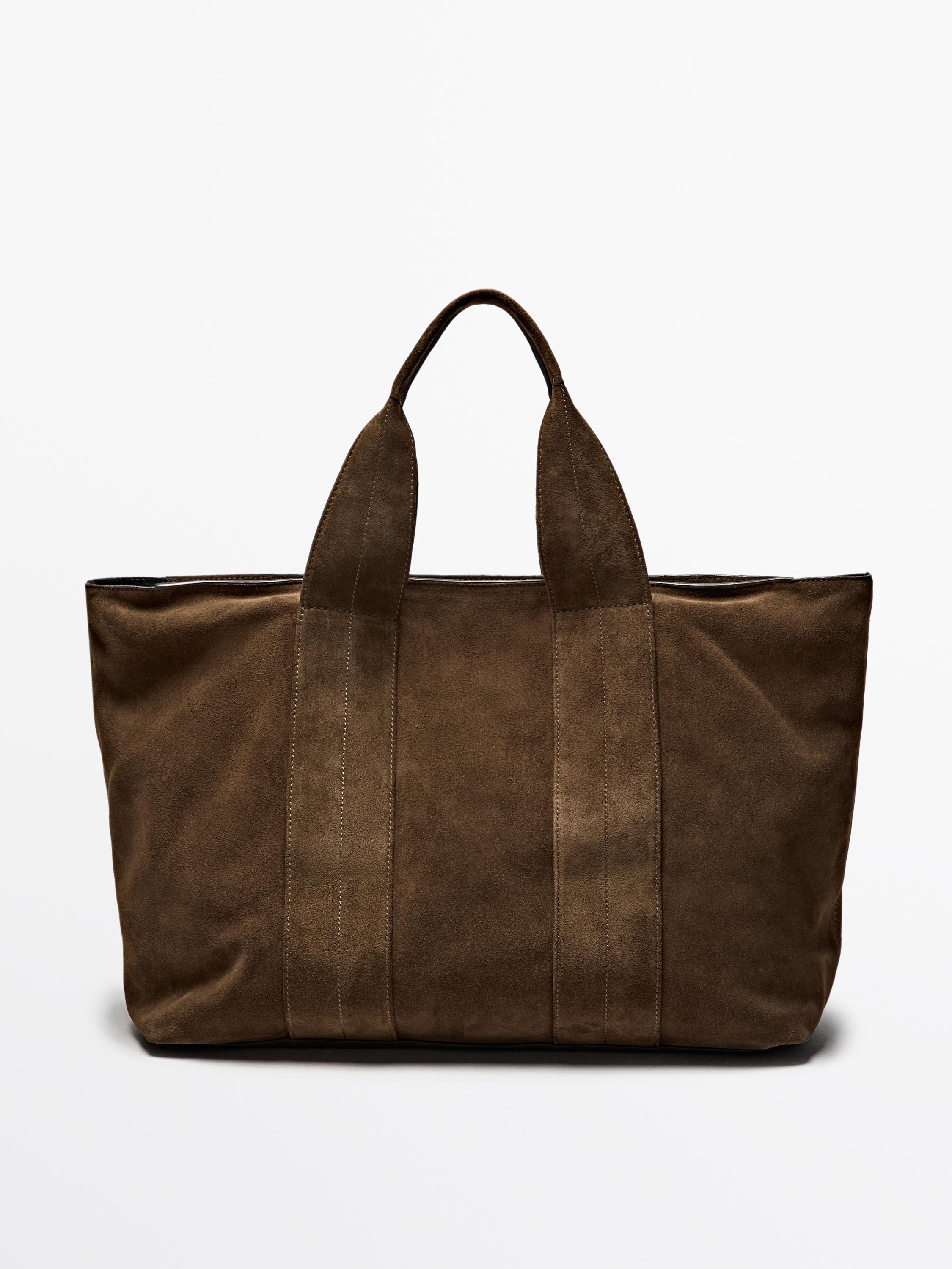 Split suede leather tote bag