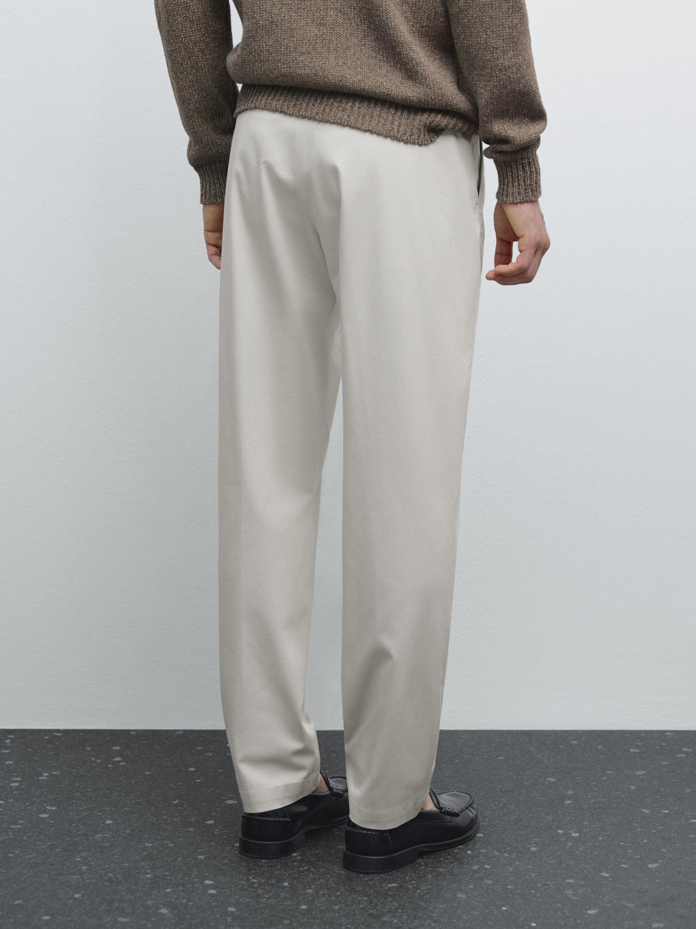 Cotton blend tapered fit trousers