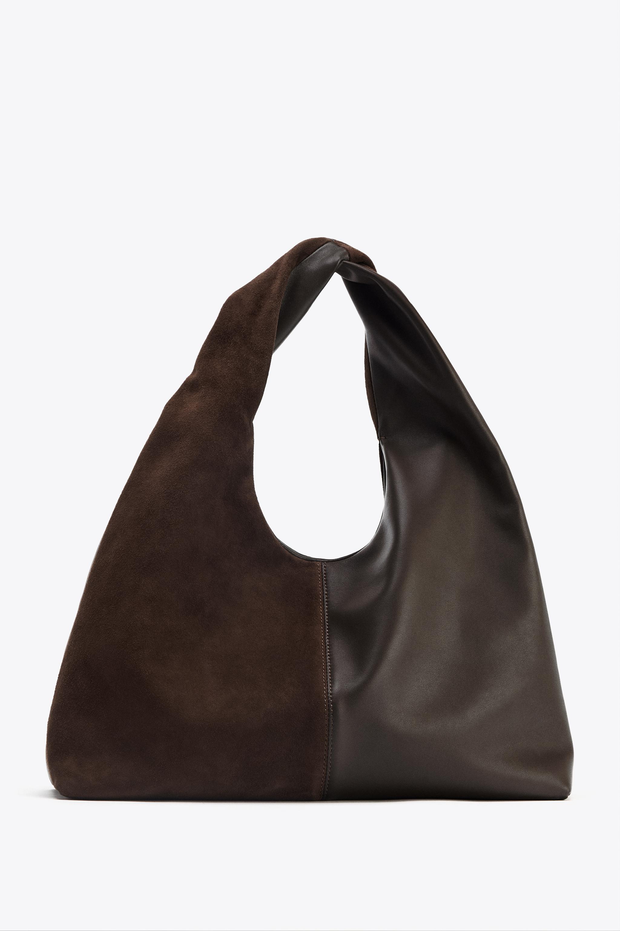CONTRAST LEATHER SHOULDER BAG