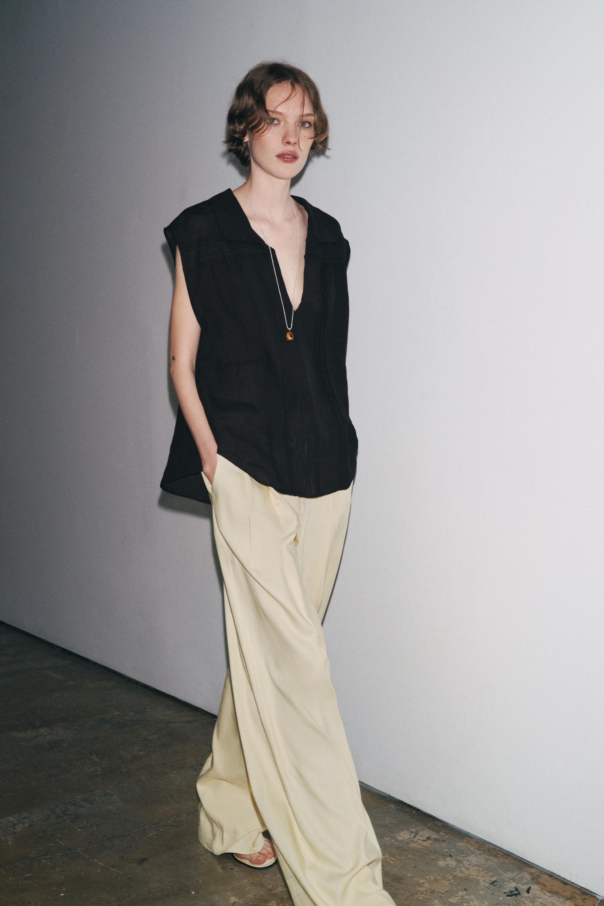 ZW COLLECTION RAMIE BLEND PINTUCK SHIRT