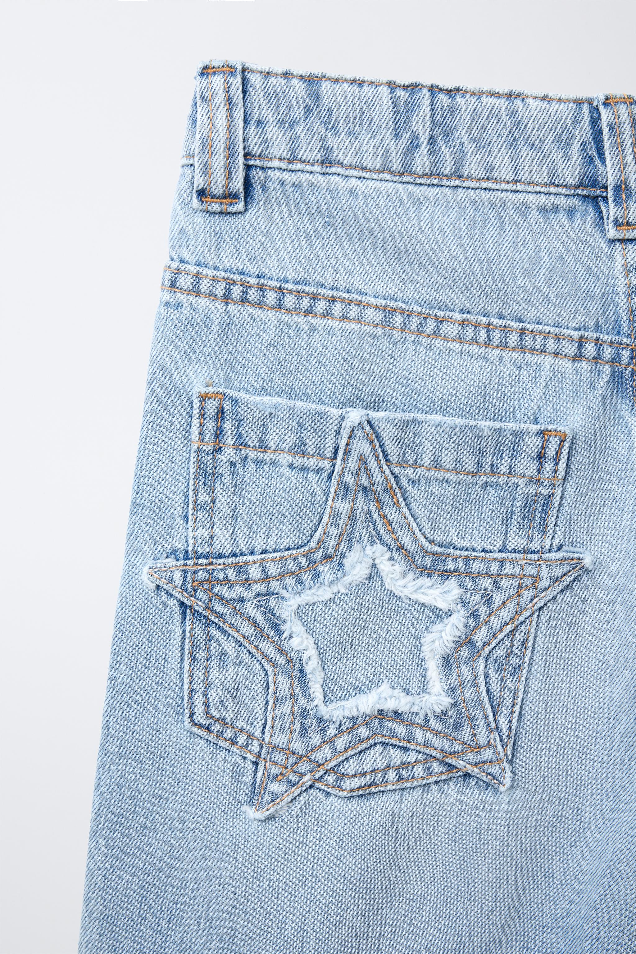 STAR PATCH RELAXED BAGGY DENIM SHORTS
