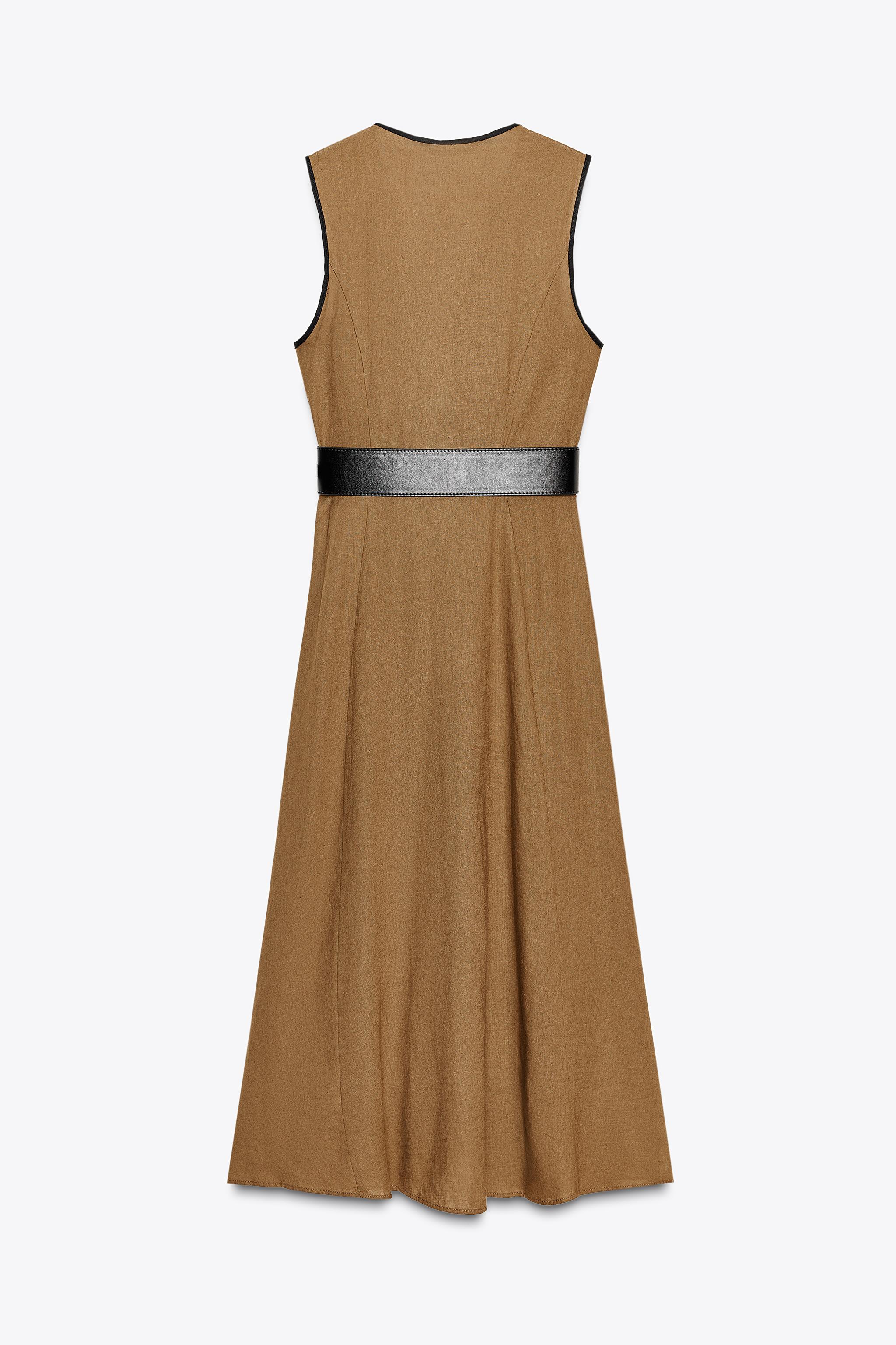 LINEN BELTED MIDI DRESS