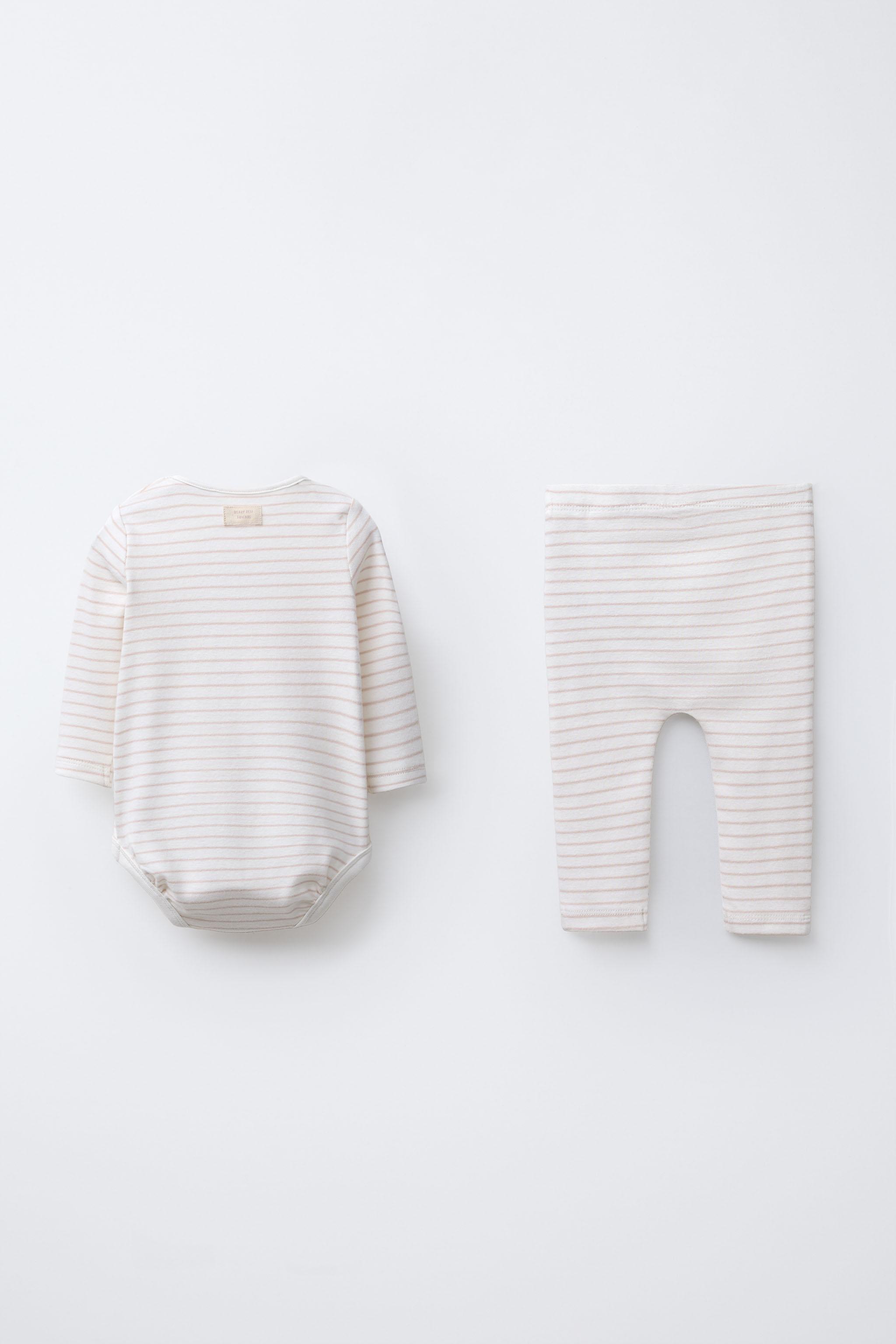 BEAR PATCH AND STRIPED BODYSUIT AND LEGGINGS SET