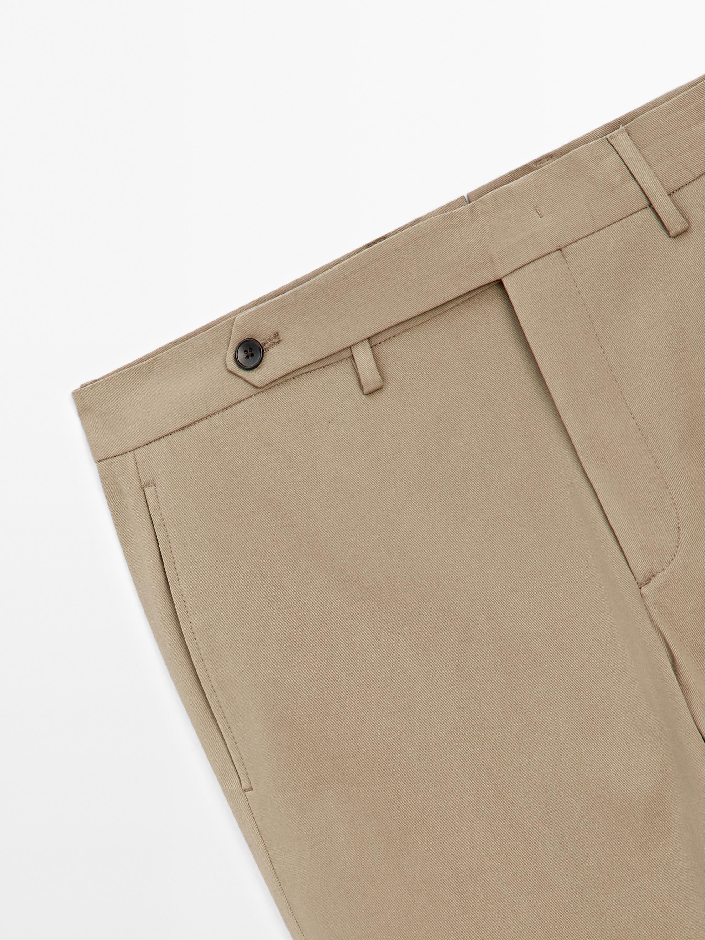Cotton blend slim fit trousers