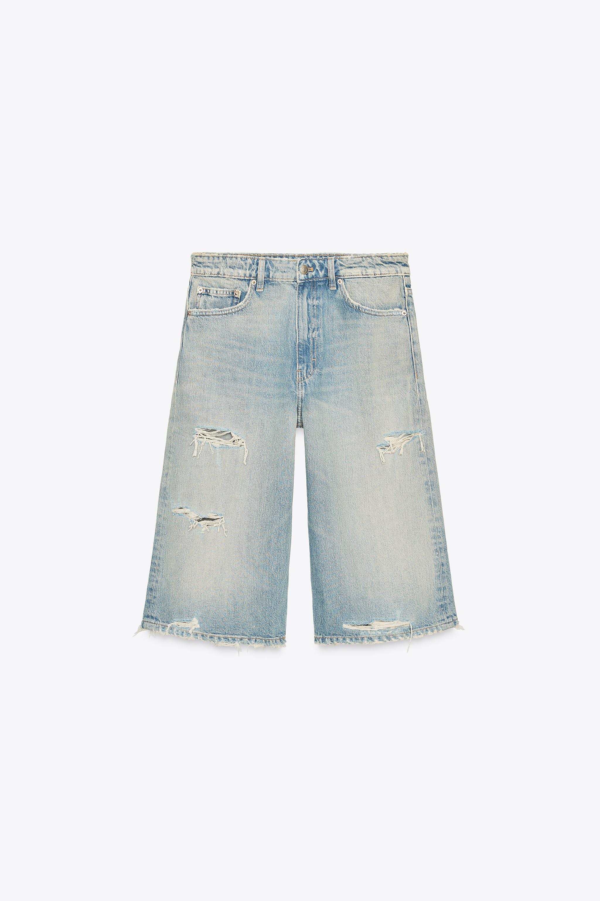 RIPPED TRF BAGGY DENIM JORTS