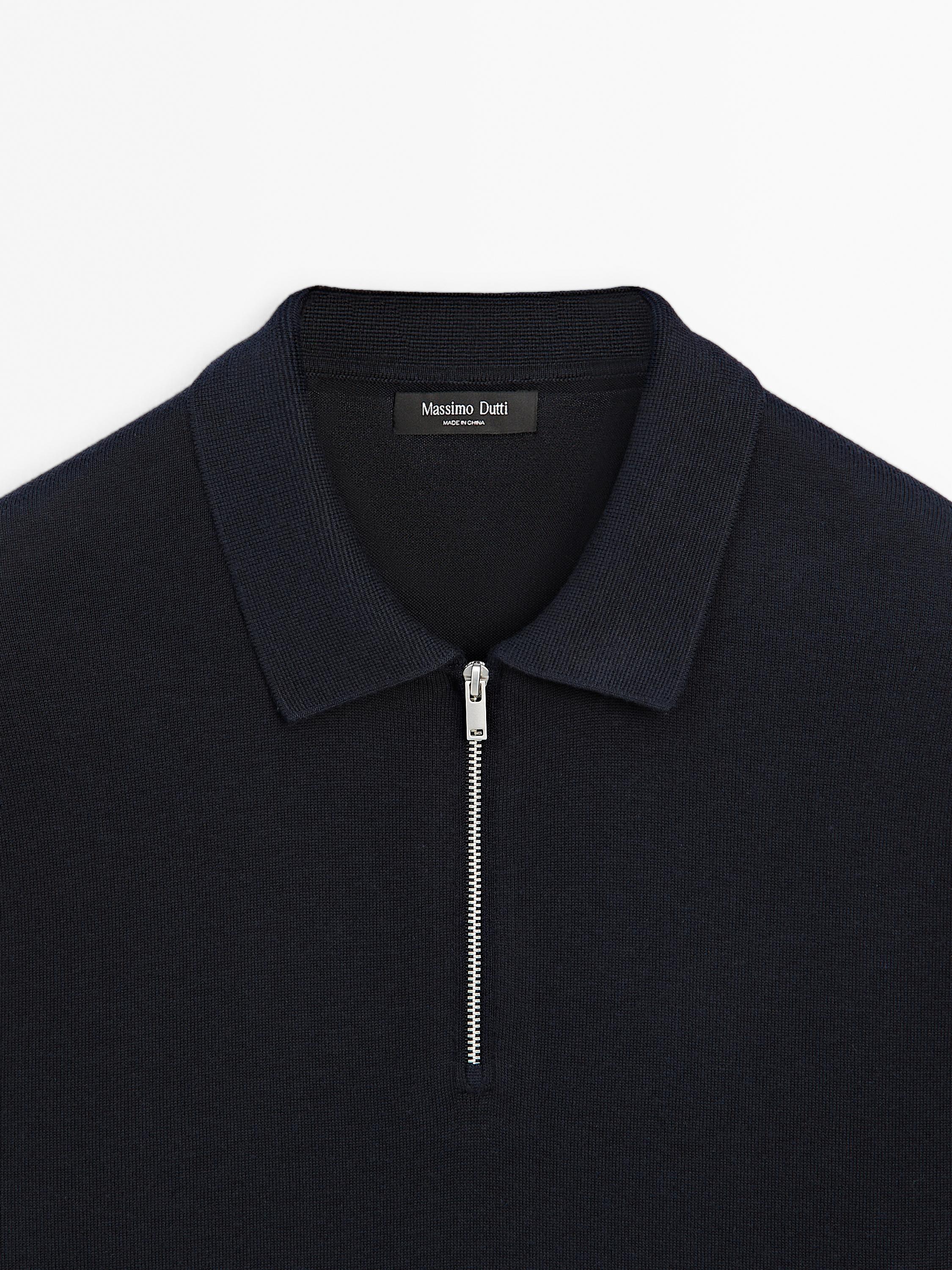 Knit polo sweater with zip