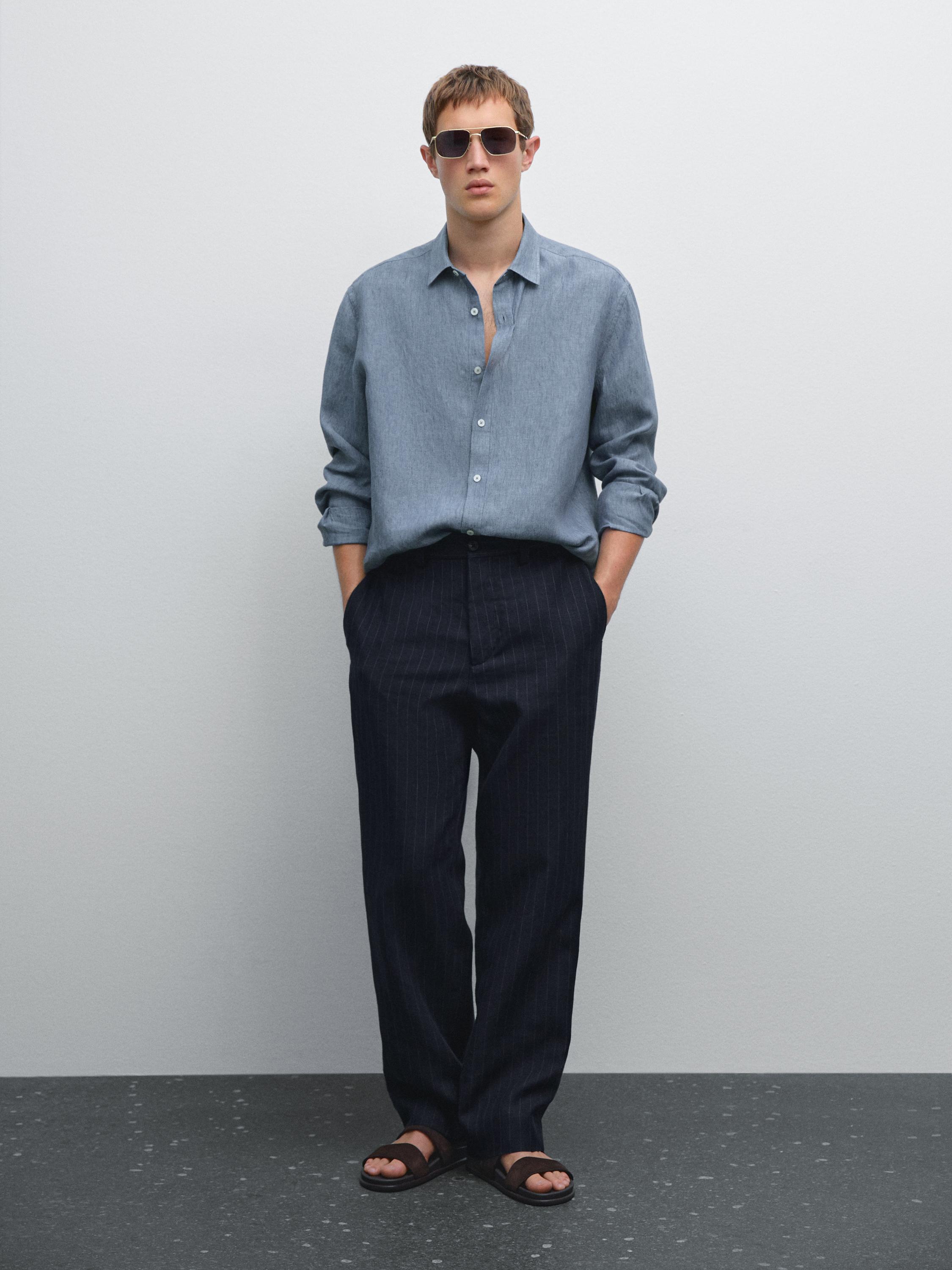 Regular fit faded linen shirt