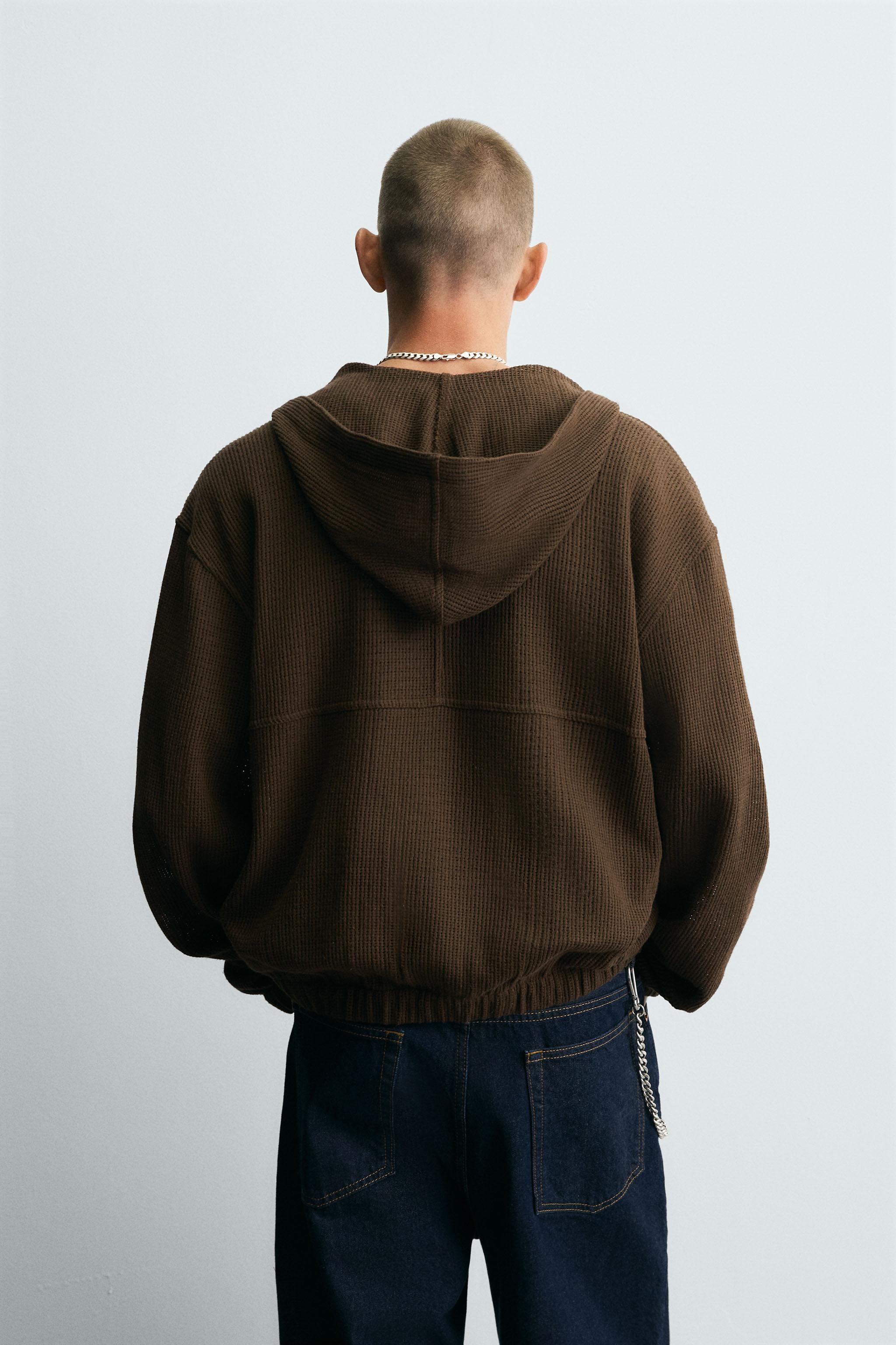 HOODED OPEN-KNIT OVERSHIRT