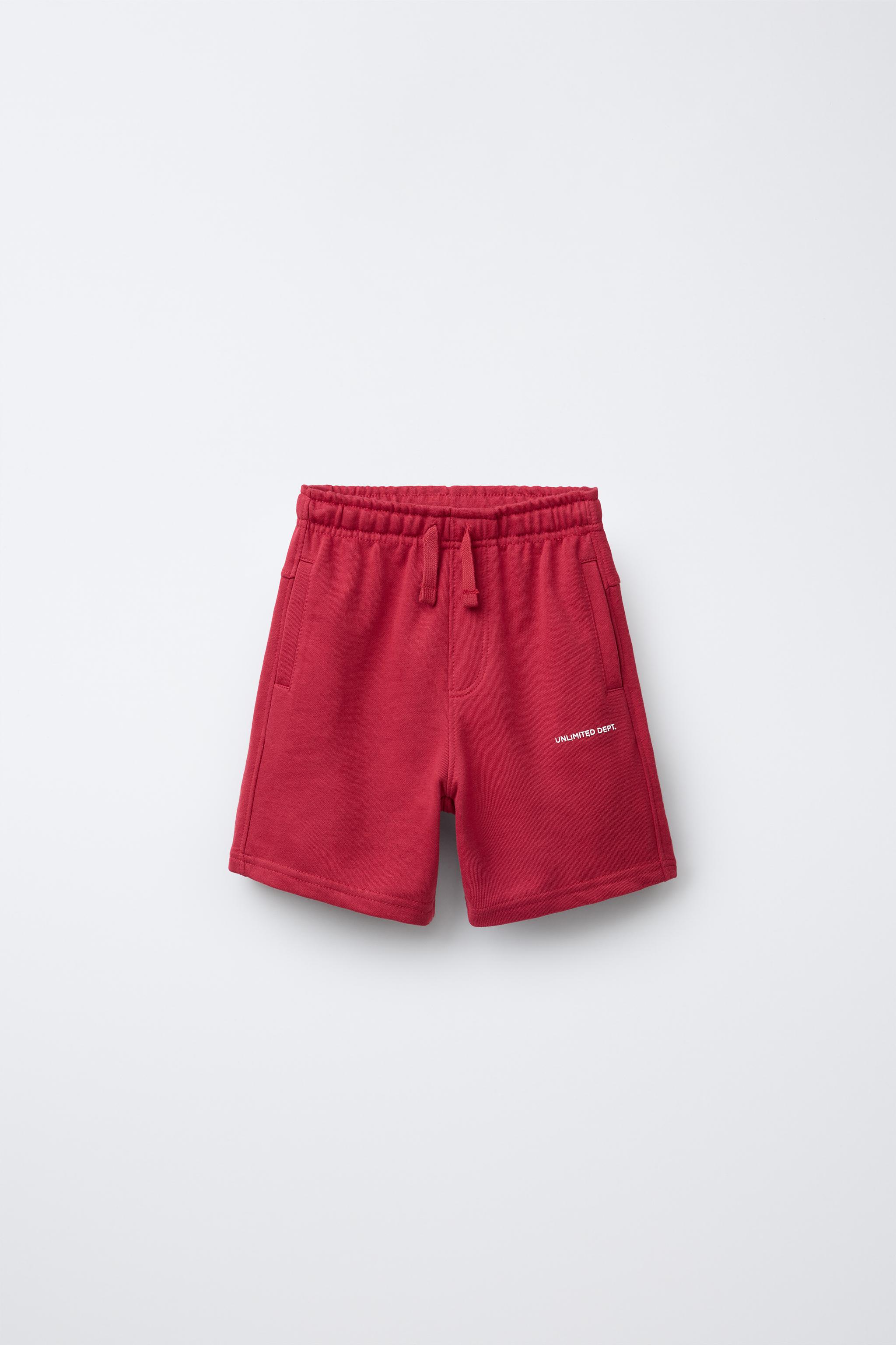 STRAIGHT FIT EMBOSSED TEXT TERRY SHORTS