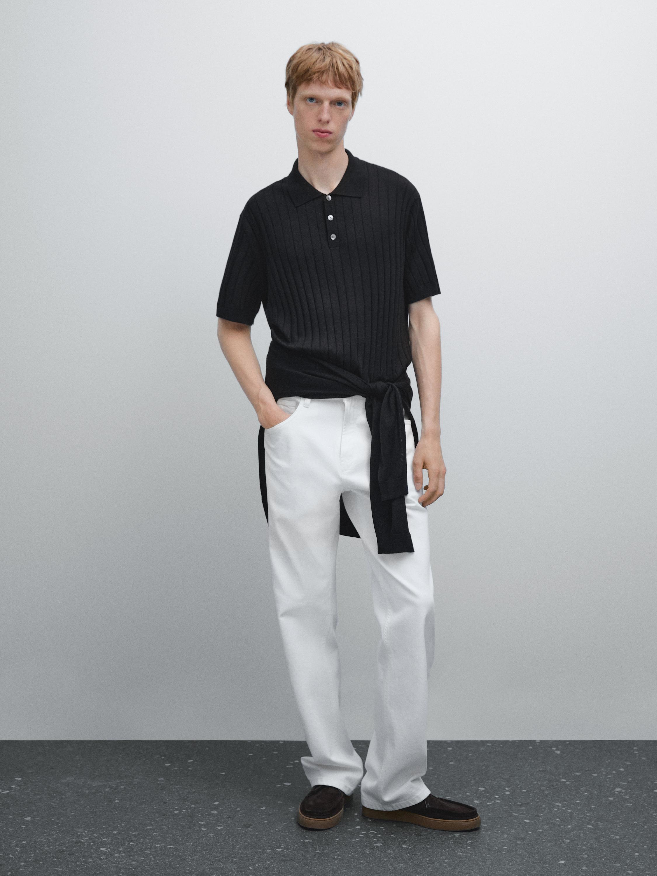 Ribbed knit polo shirt