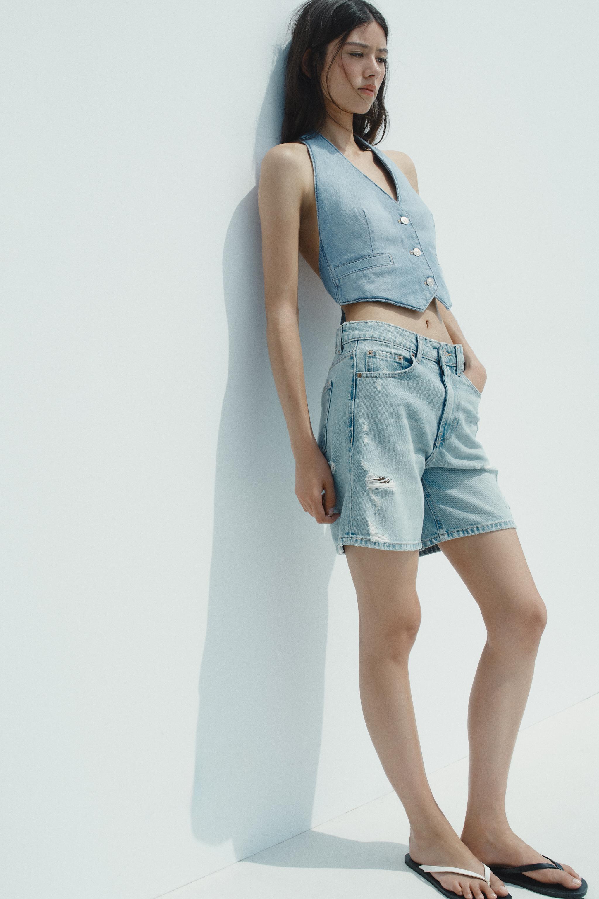 MID-RISE RIPPED TRF DENIM SHORTS