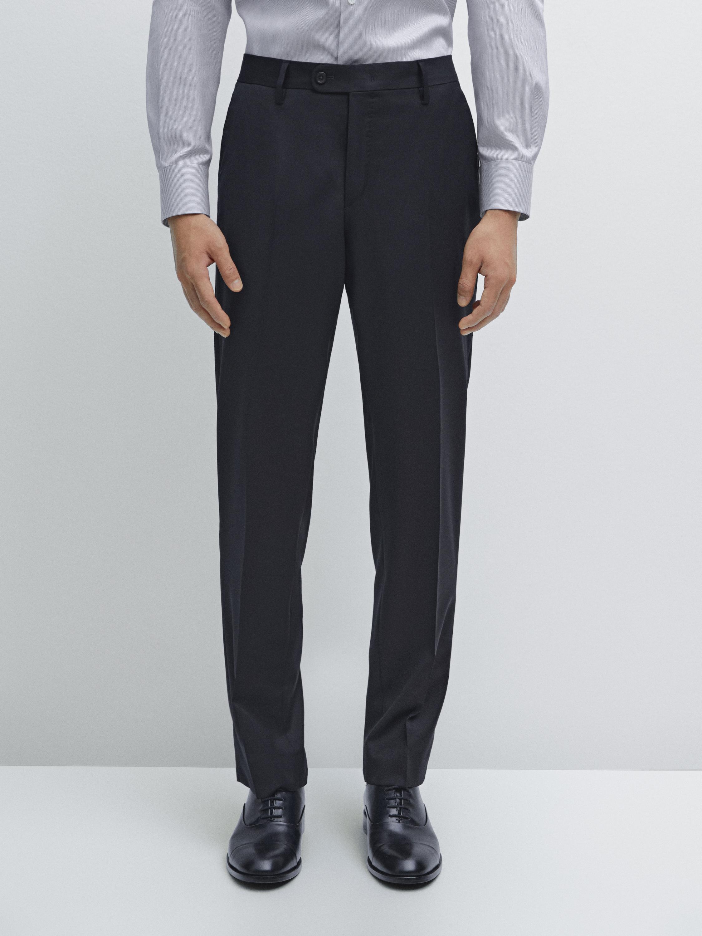 Plain wool suit trousers