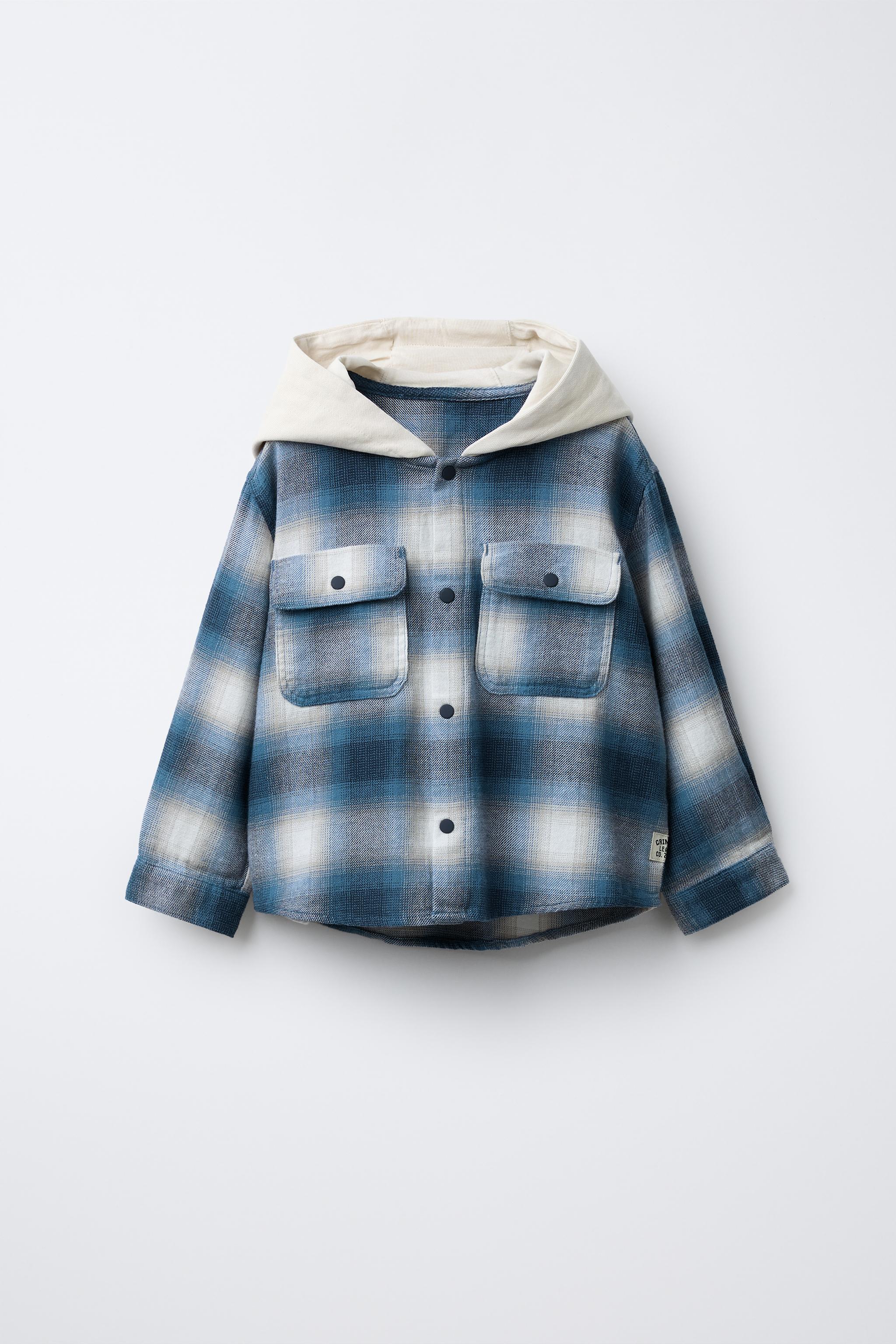 FLEECE HOODED PLAID OVERSHIRT