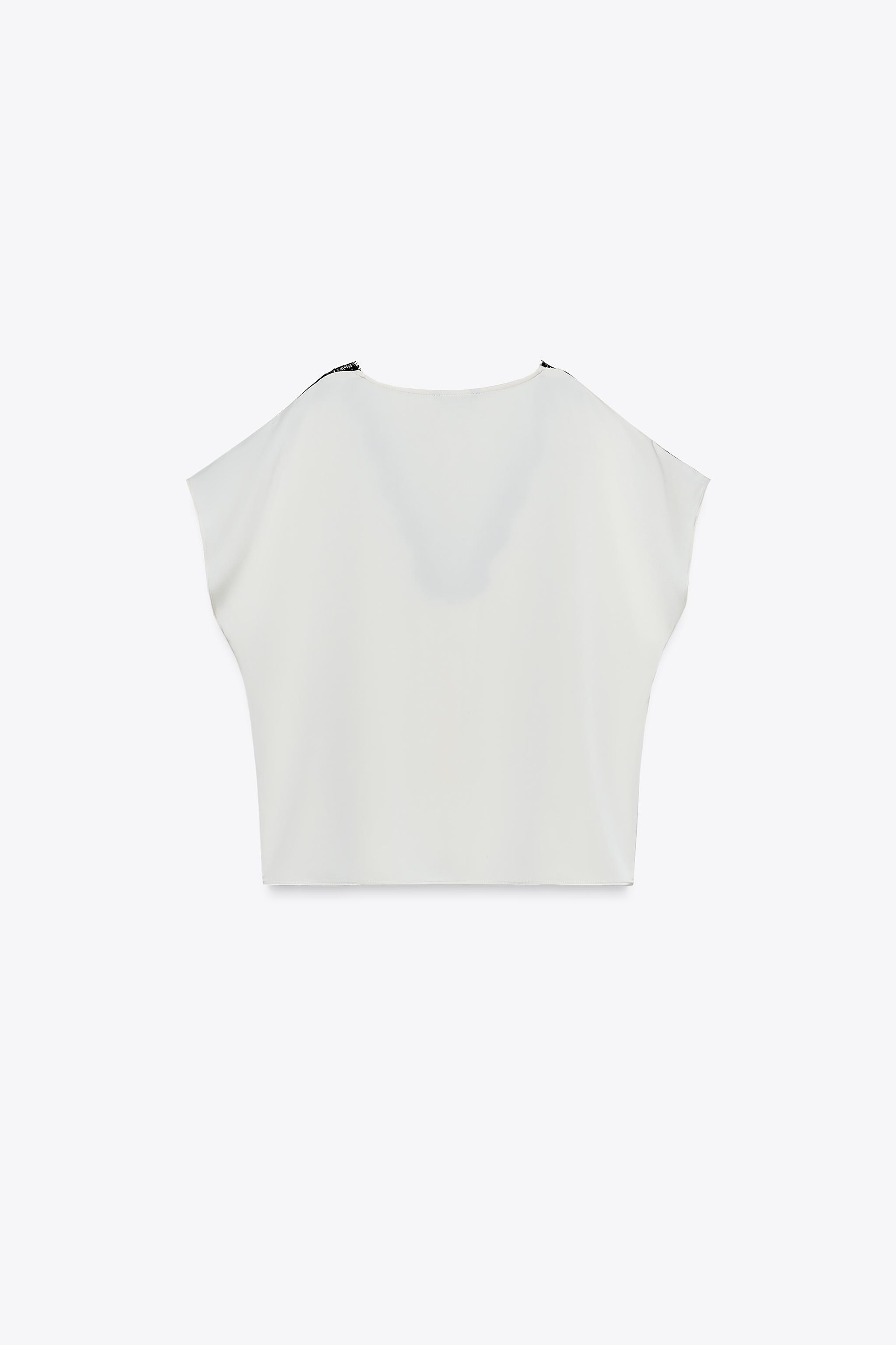 CONTRAST LACE SATIN EFFECT BLOUSE