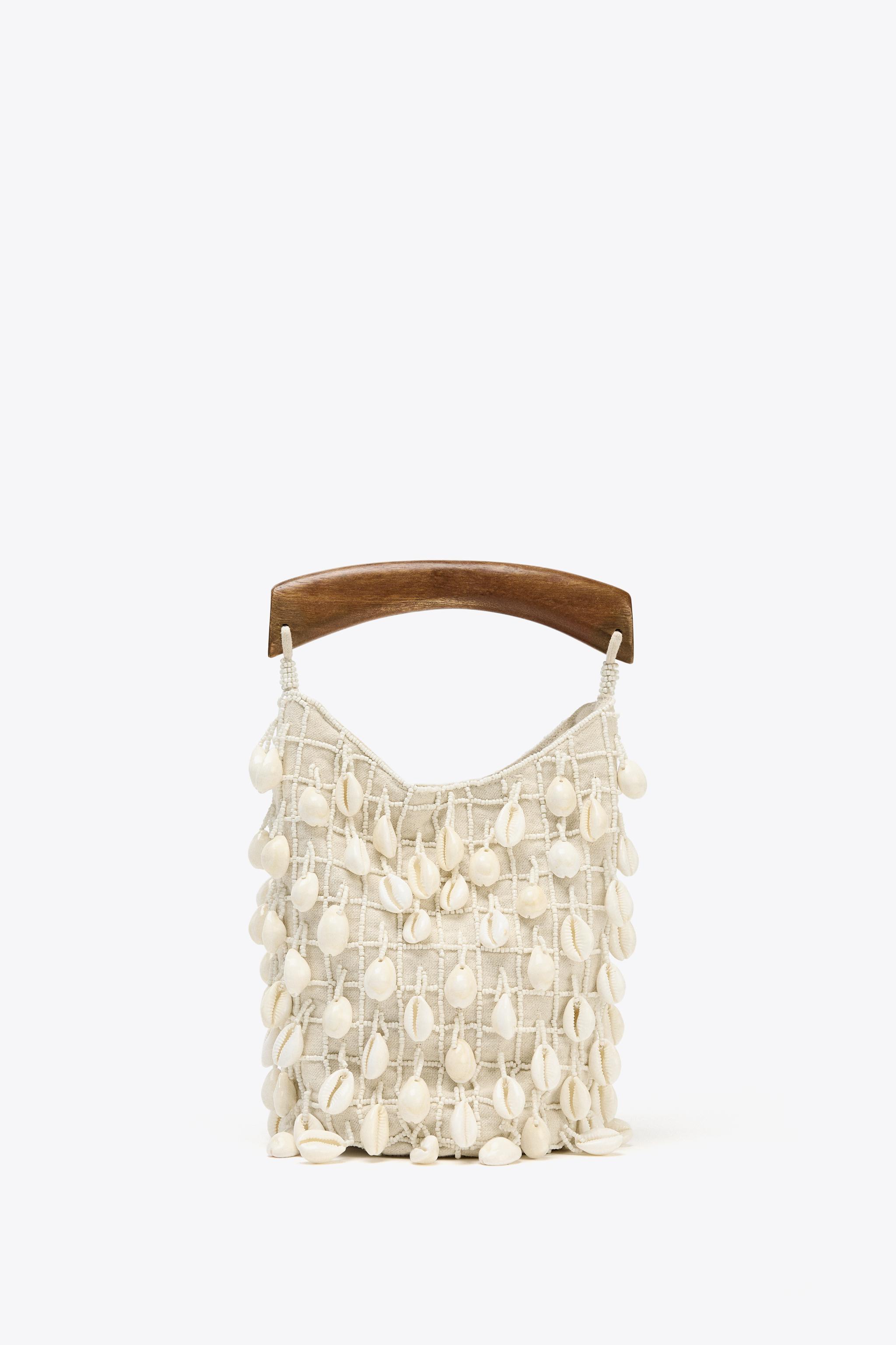 BEADED FABRIC BUCKET BAG