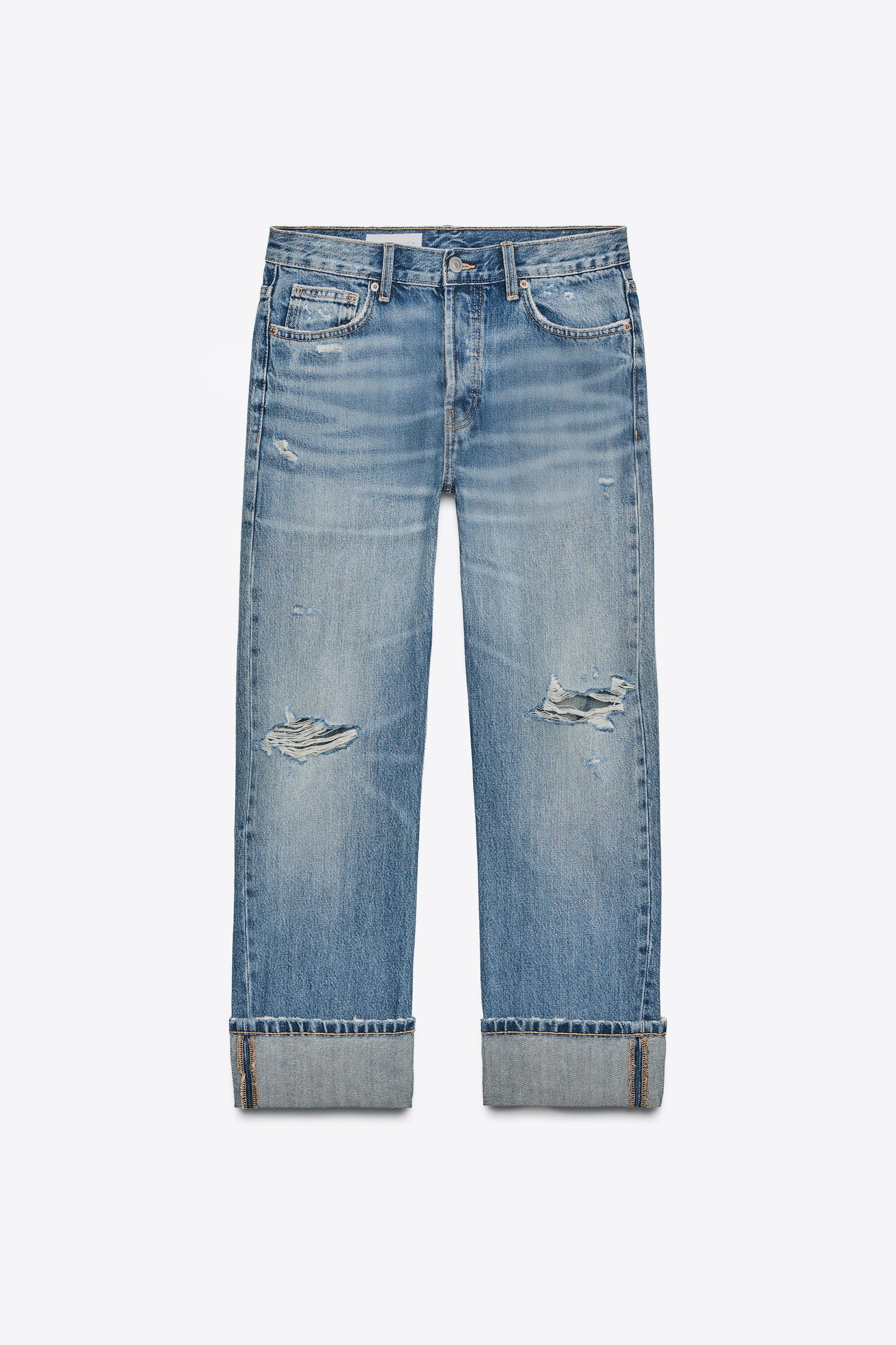 TRF MID-RISE RIPPED STRAIGHT JEANS