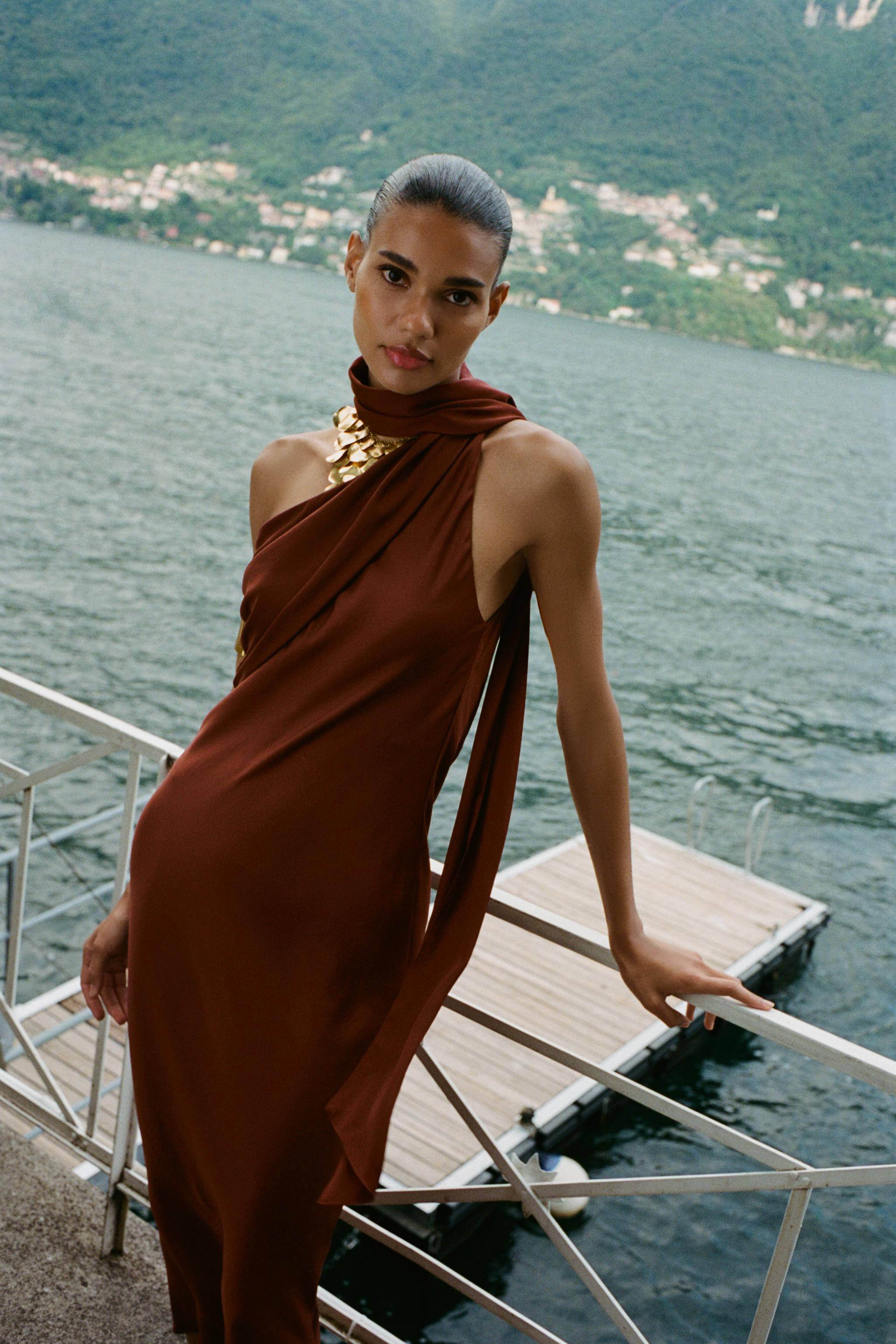 ASYMMETRIC SCARF MIDI DRESS