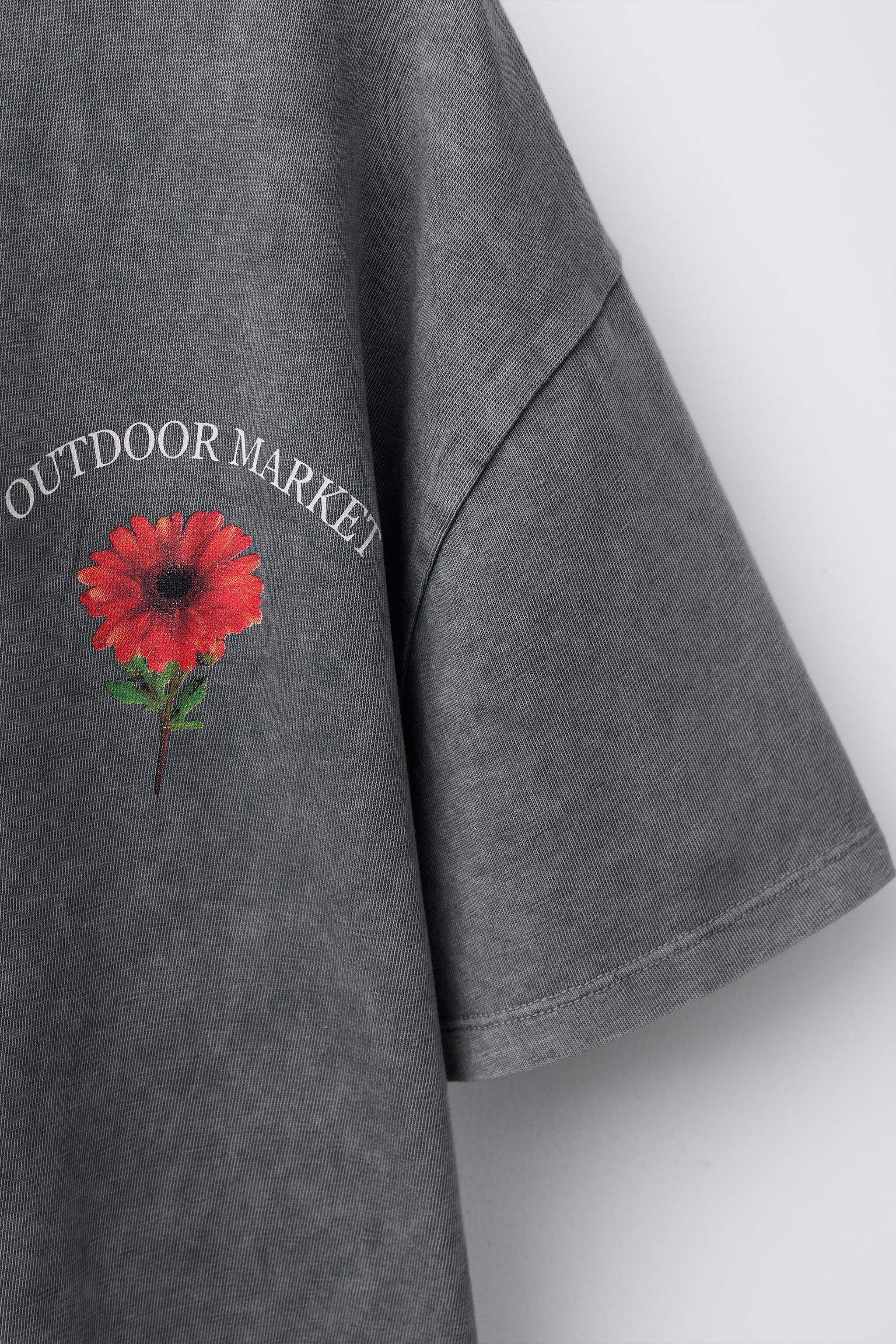 GARMENT DYE WASHED EFFECT FLORAL T-SHIRT