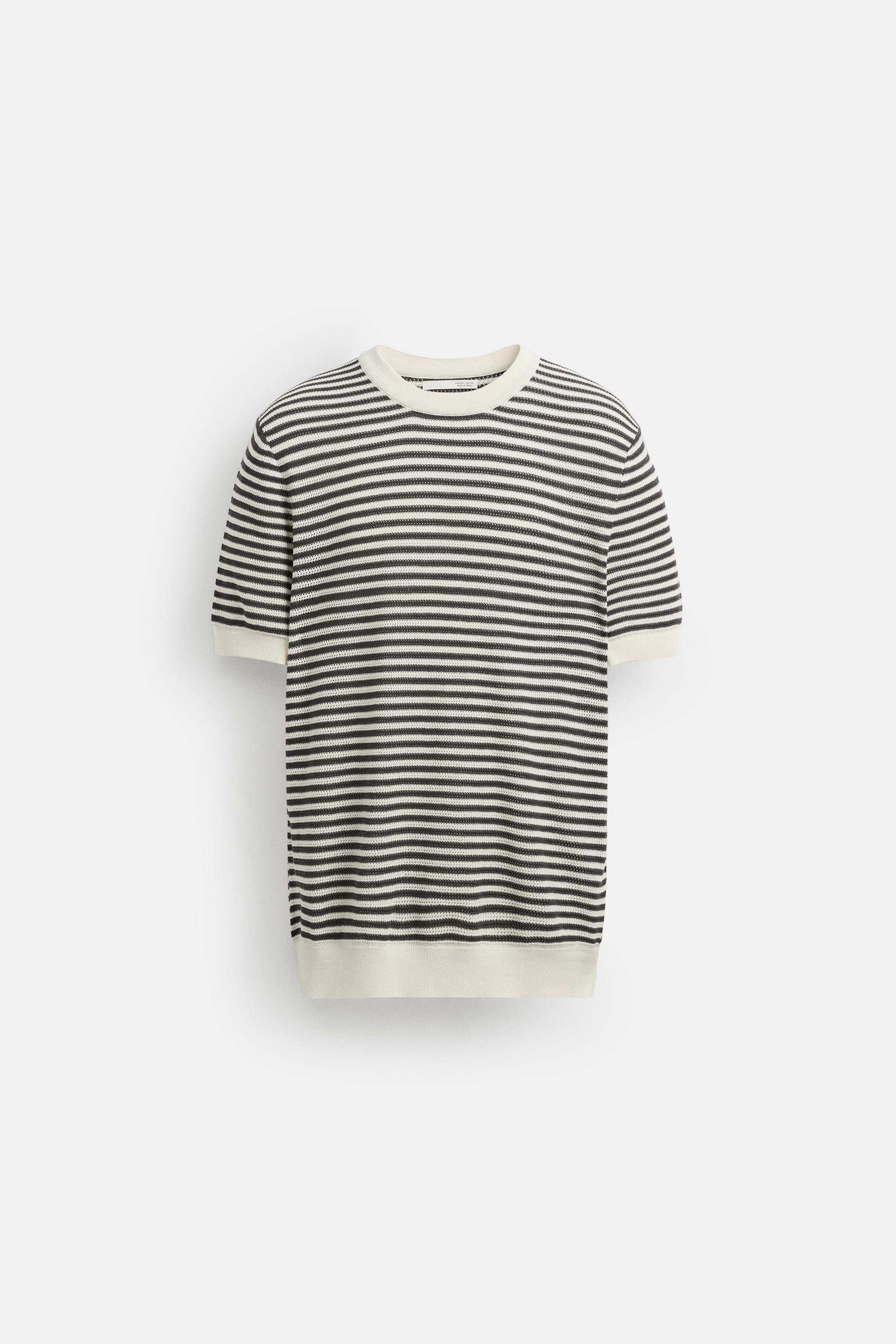 STRIPED OPEN KNIT T-SHIRT