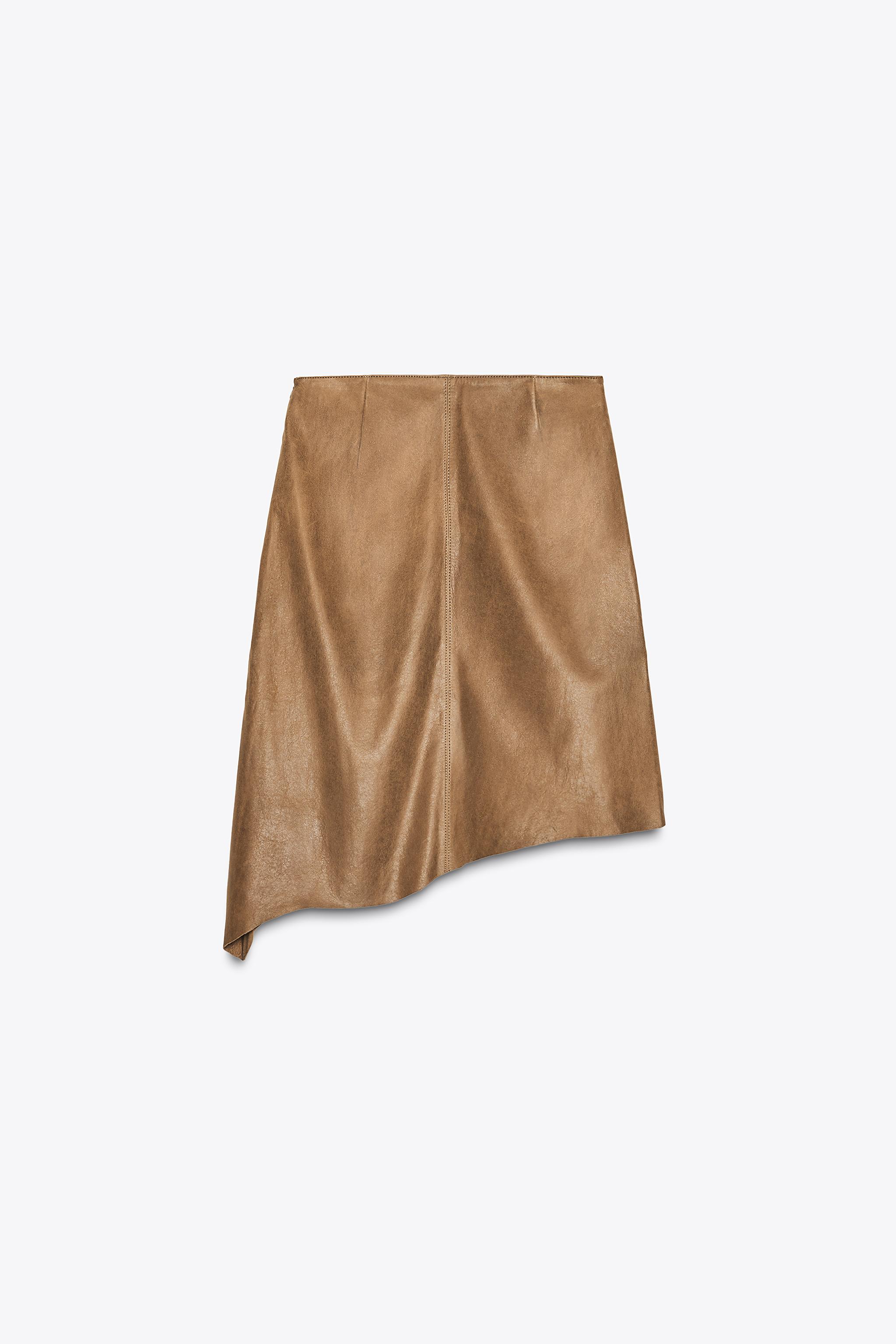 ASYMMETRIC LEATHER MIDI SKIRT
