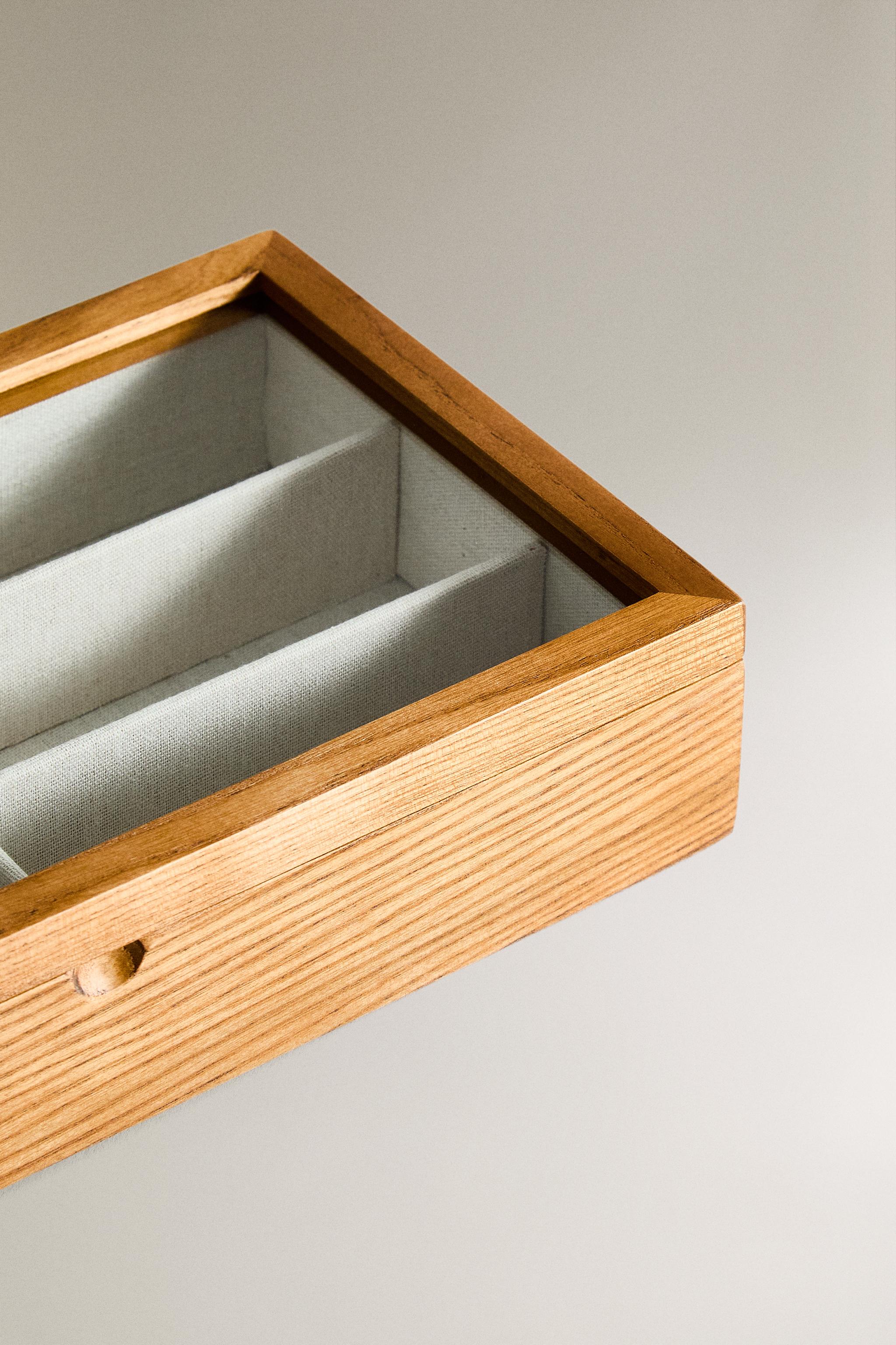 WOODEN JEWELRY AND GLASSES STORAGE BOX