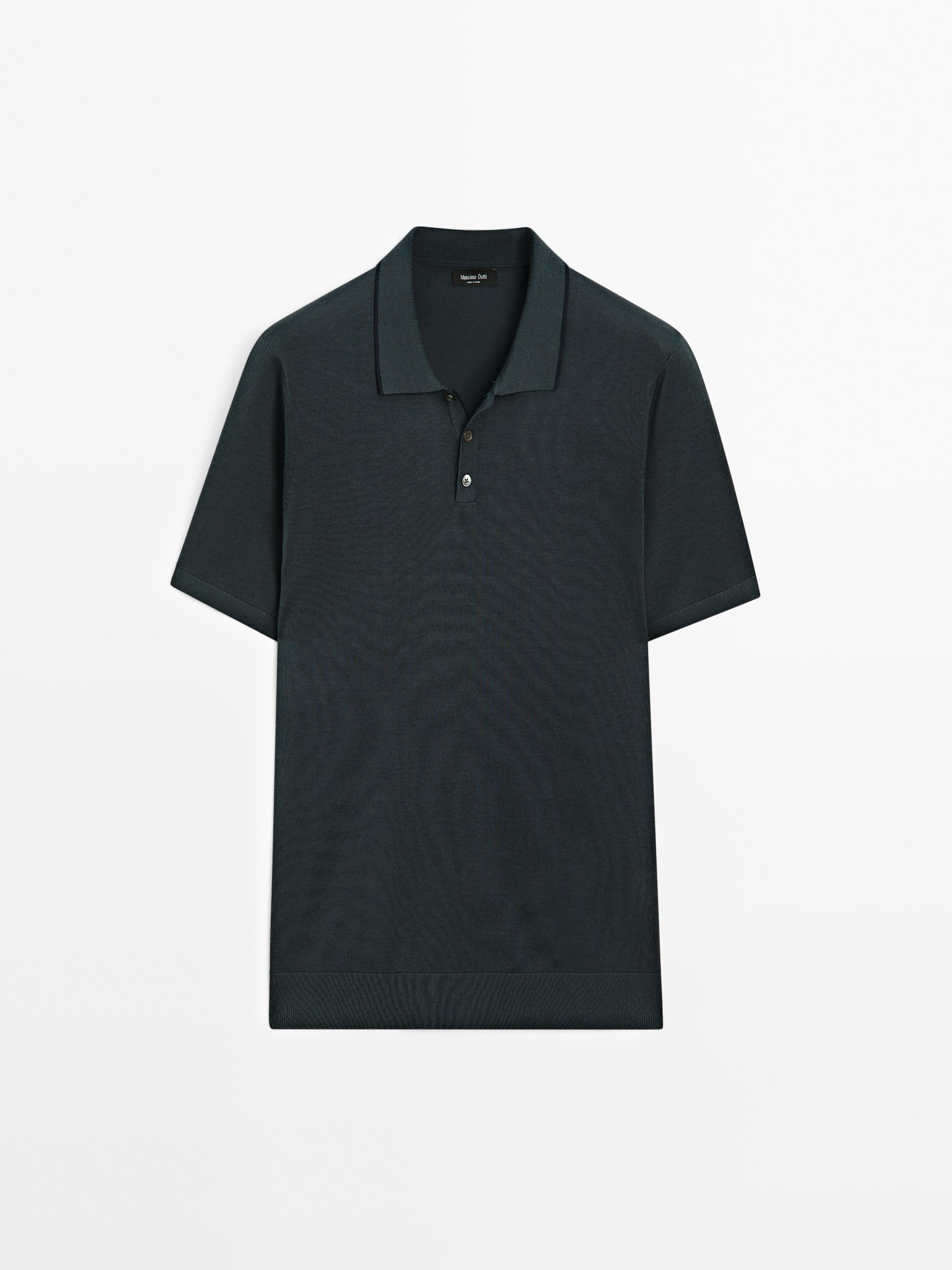 Knit polo shirt with coloured collar detail