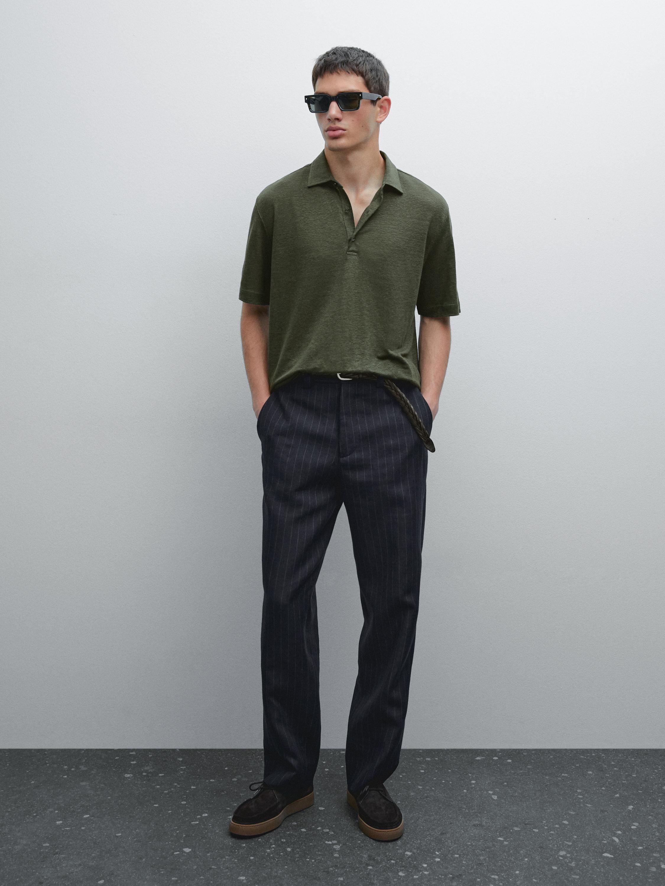 100% linen short sleeve polo shirt