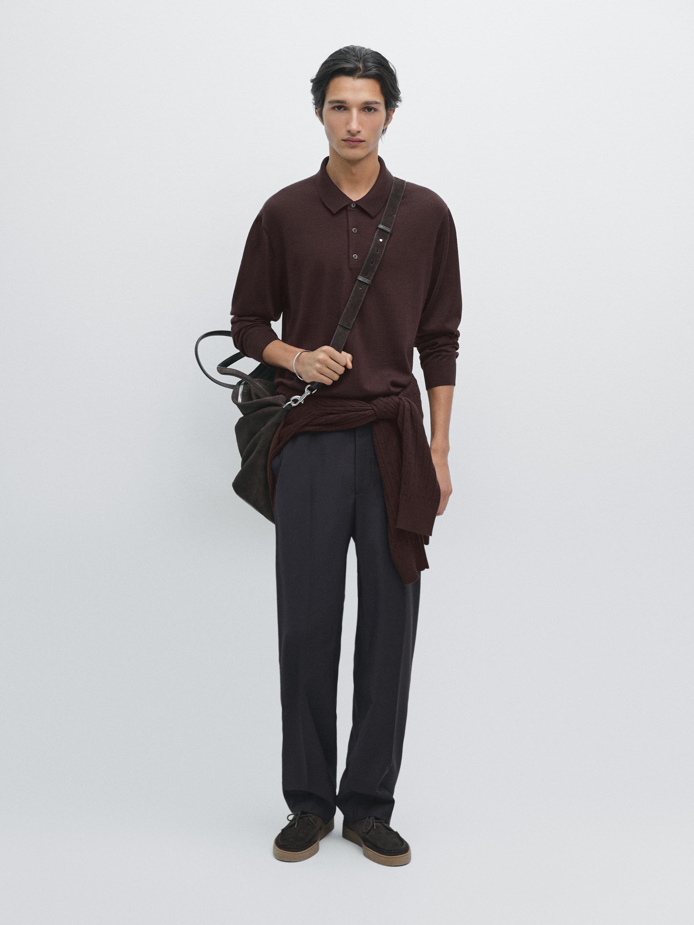 100% merino wool knit polo jumper