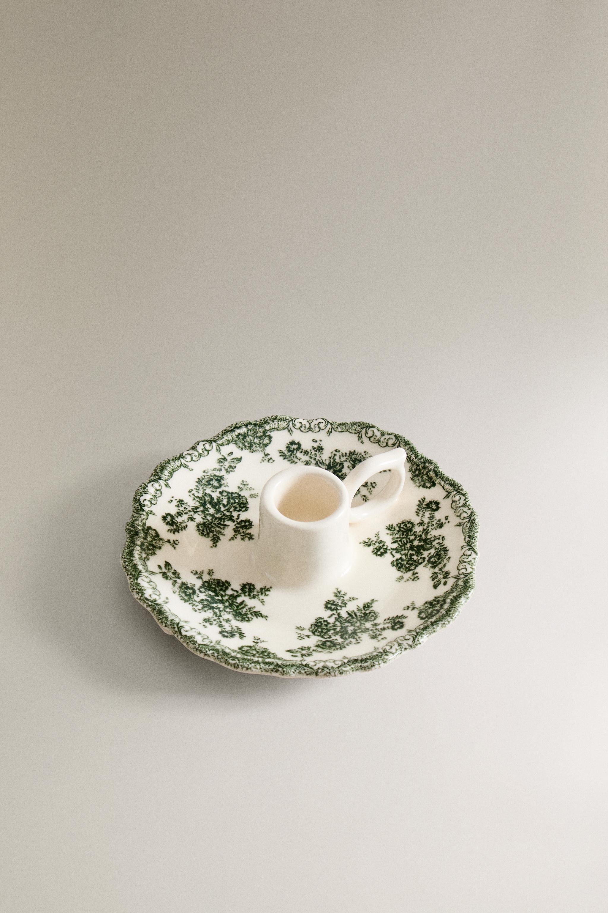 FLORAL EARTHENWARE CANDLEHOLDER
